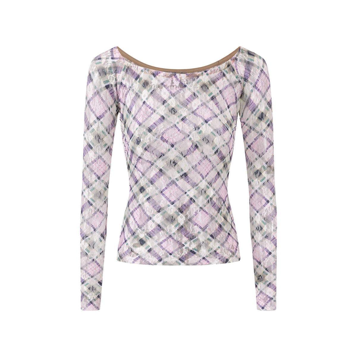 Plaid Lace Off Shoulder Top Lucid