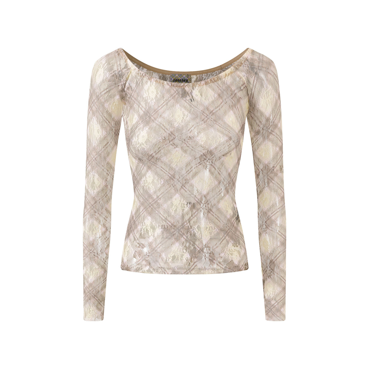 Plaid Lace Off Shoulder Top Porcelain