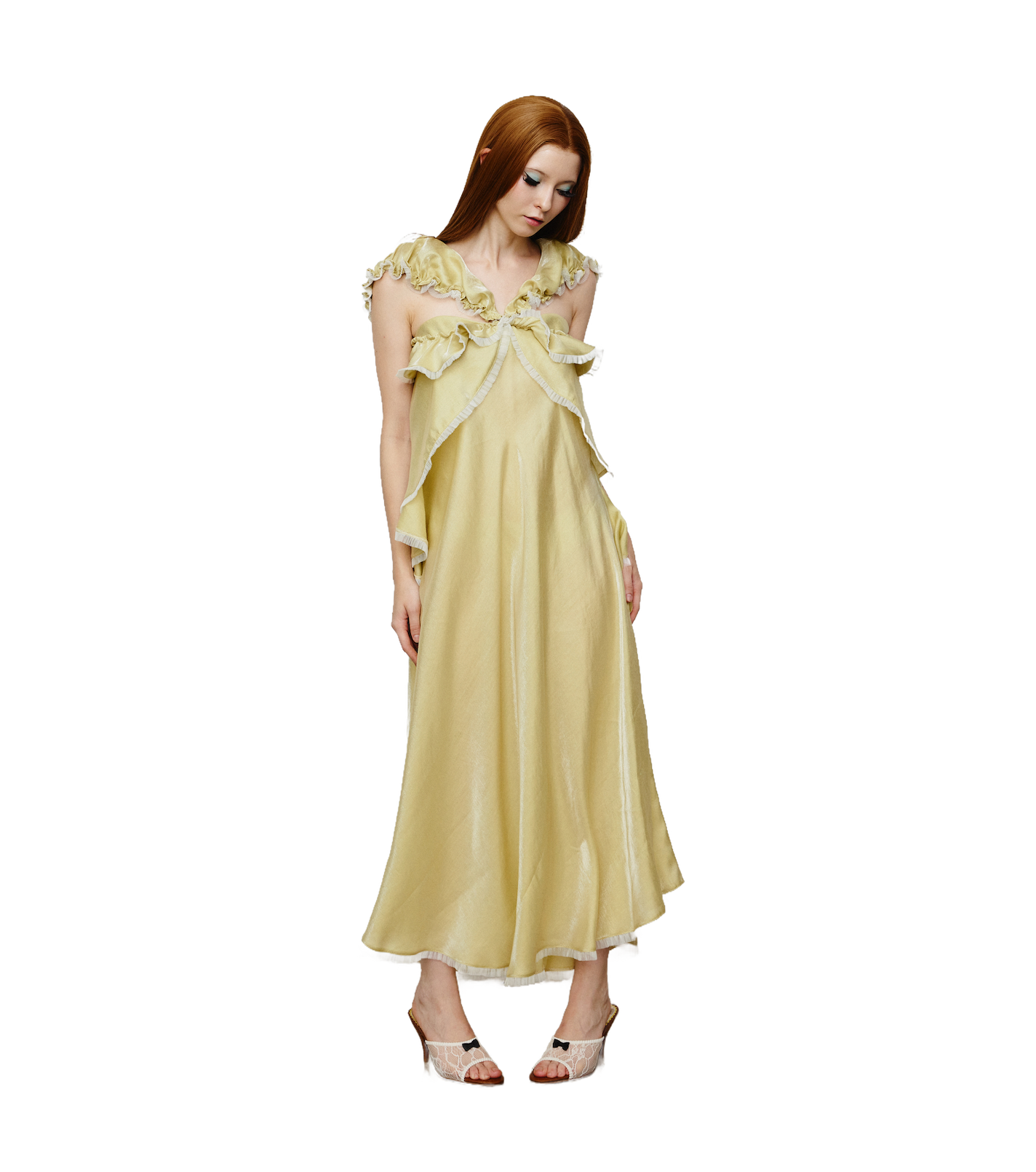 Lace Sandals with Bow Ivory Lemon