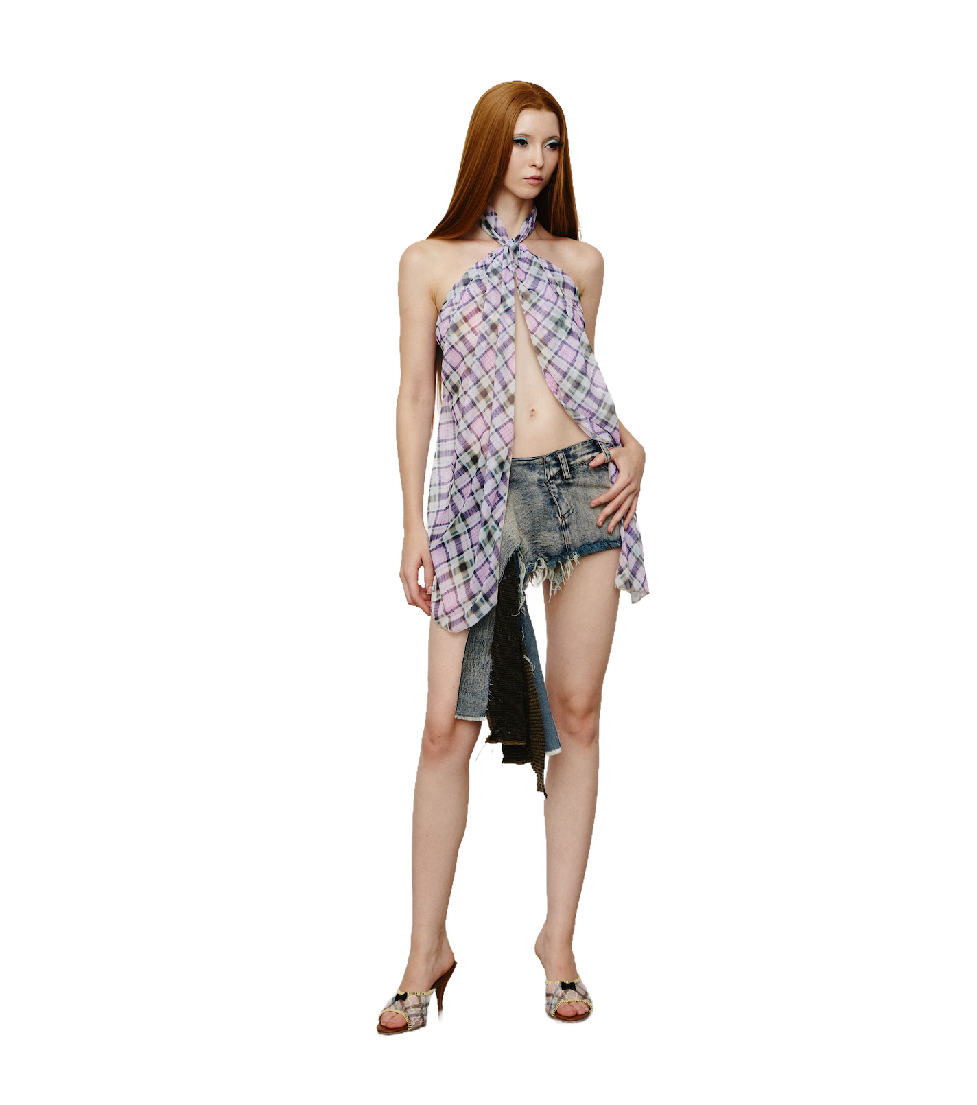 Semi Sheer Lace Halter Top Lucid Plaid