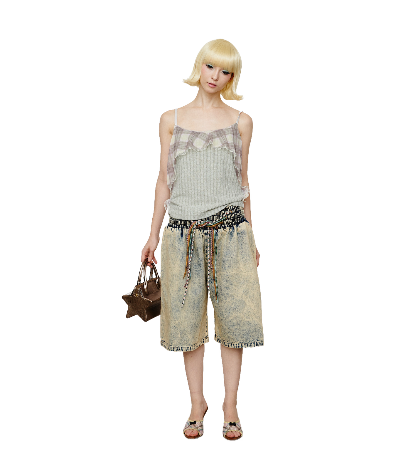 Flared Plaid Knit Cami Porcelain