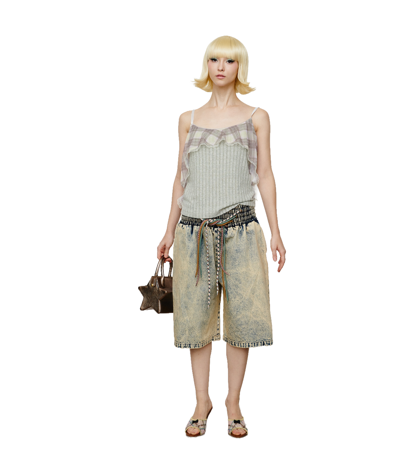 Flared Plaid Knit Cami Porcelain