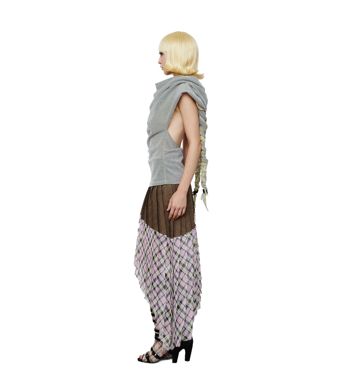 Asymmetrical organza pleated skirt lucid