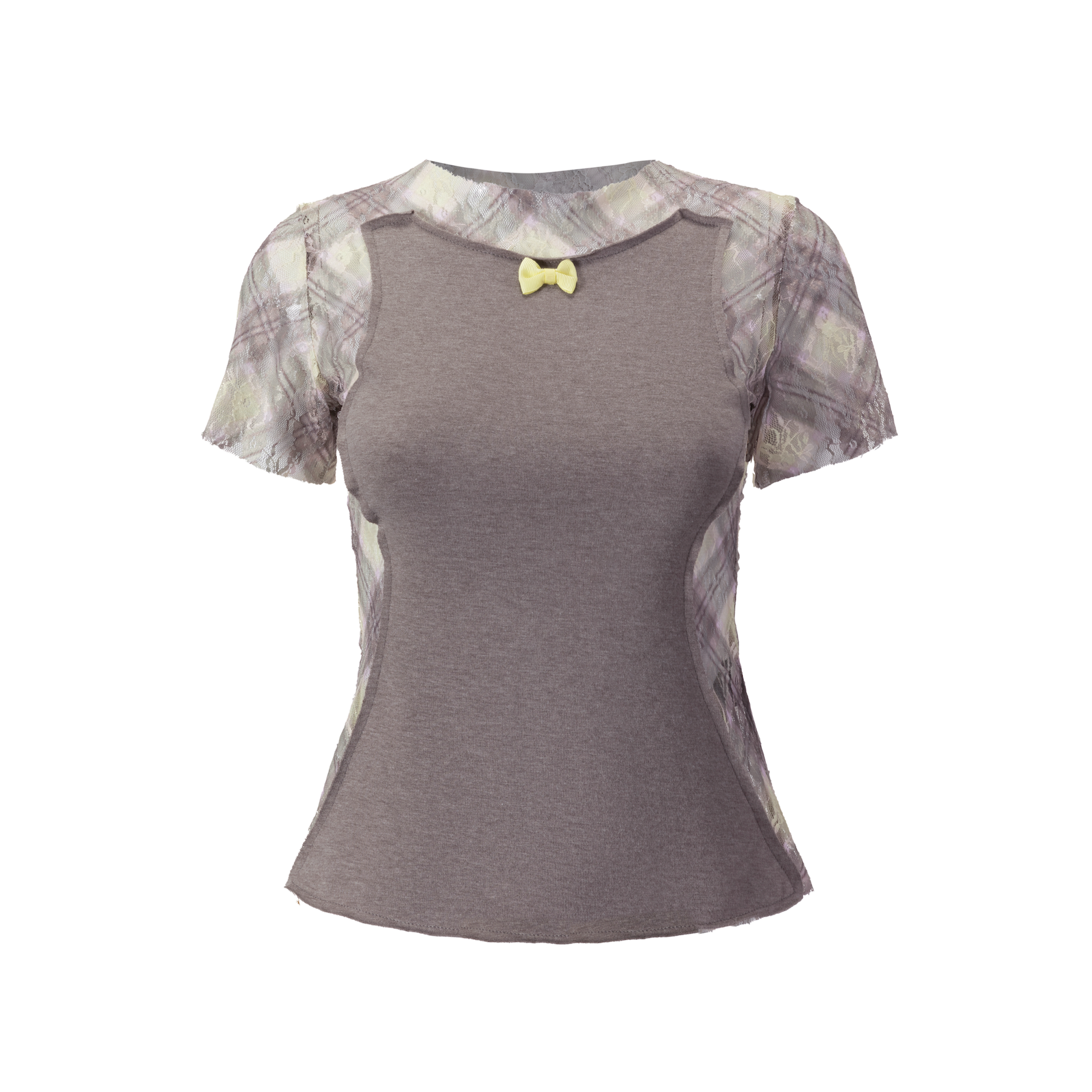 Lace Patch Tshirt Porcelain Plaid Gray
