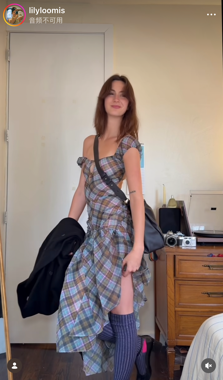Plaid Puff Chiffon Asymmetrical Dress Kaleido Plaid