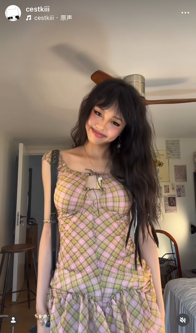 Plaid Puff Chiffon Asymmetrical Dress Fenlü