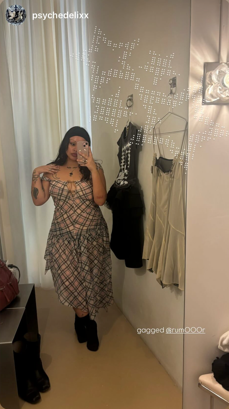 Plaid Puff Chiffon Asymmetrical Dress Dollhouse