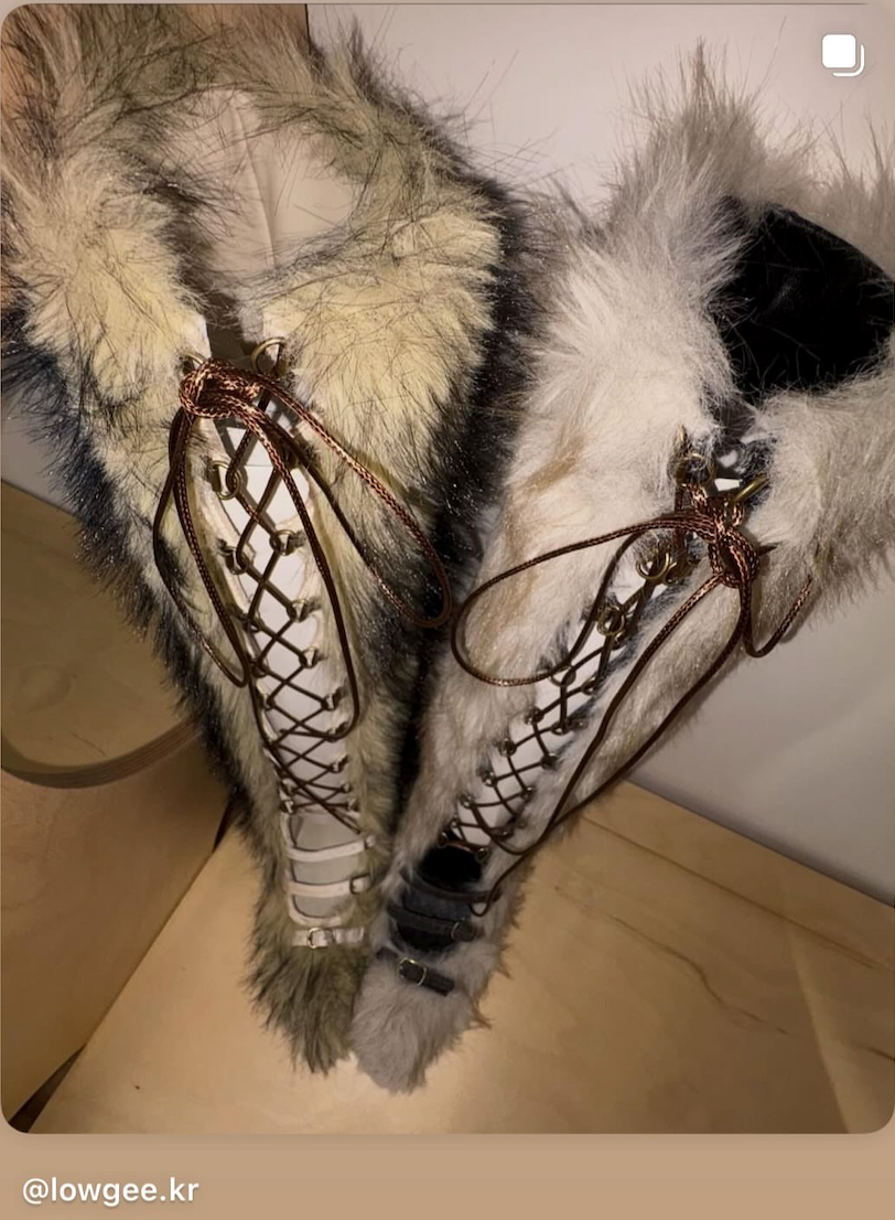 Satin Binded Lace Up Faux Fur Caterpillar Boots Straw Yellow
