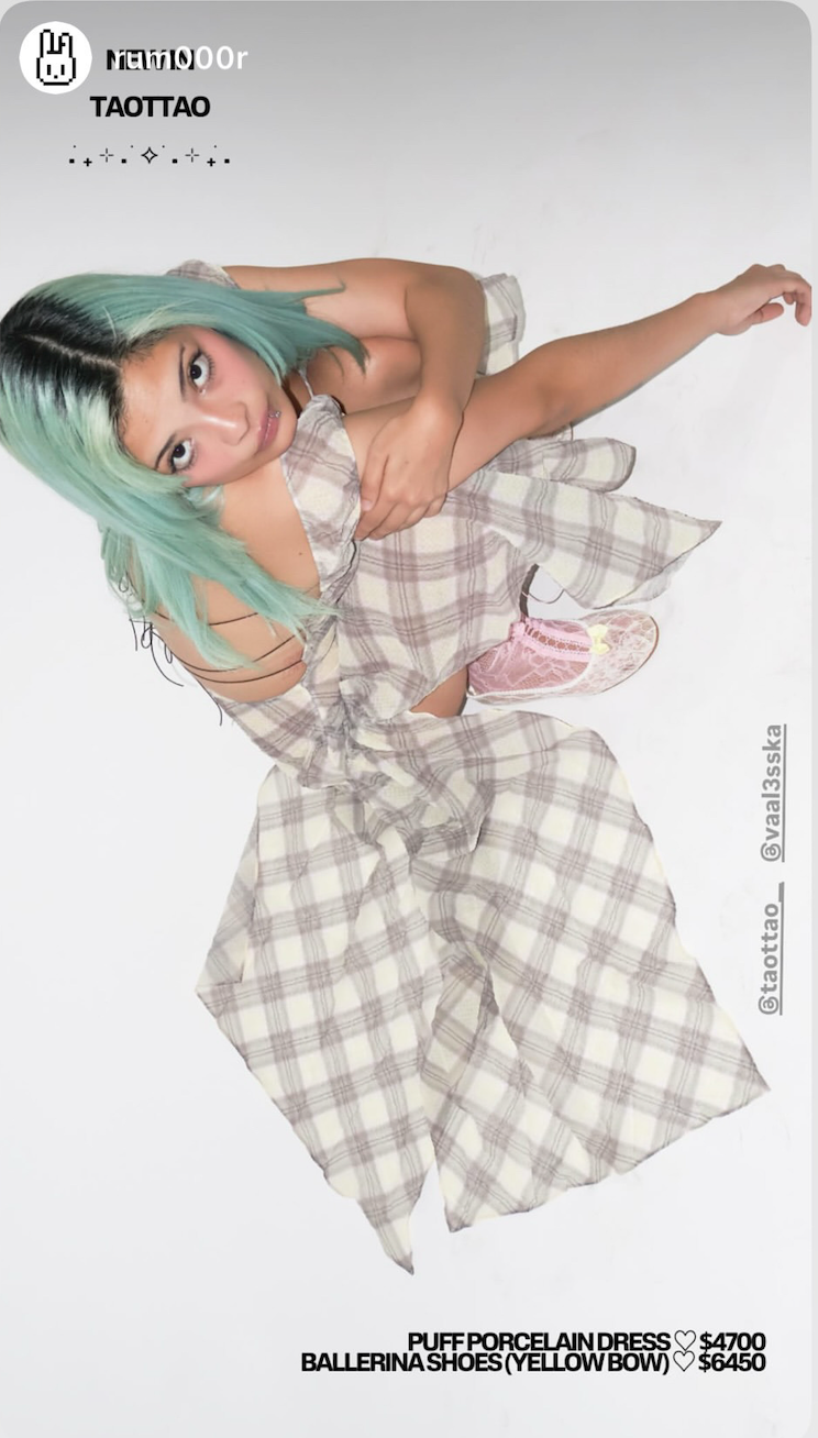 Plaid Puff Chiffon Asymmetrical Dress Porcelain