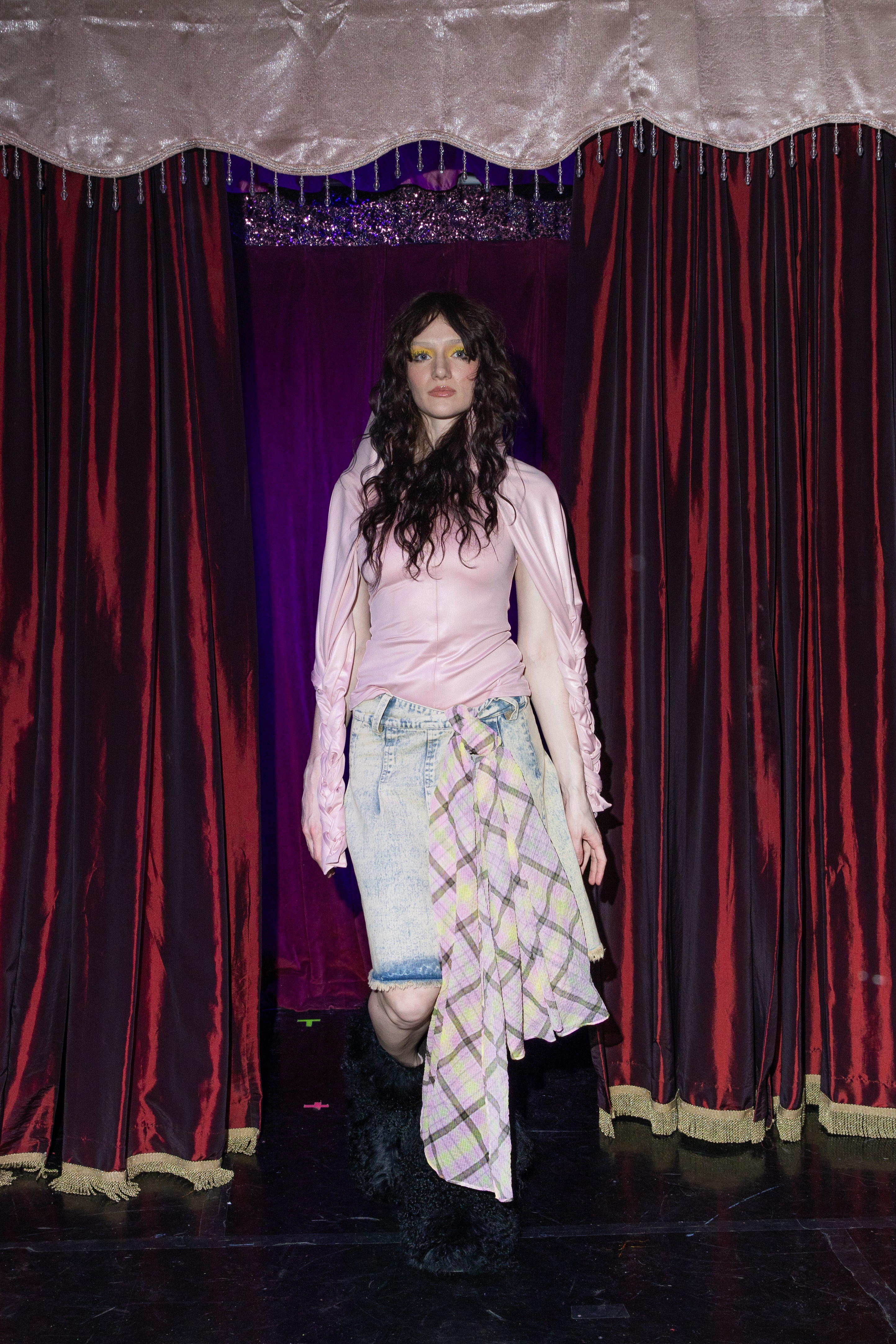 Aura Plaid Washout Blue Denim Skirt