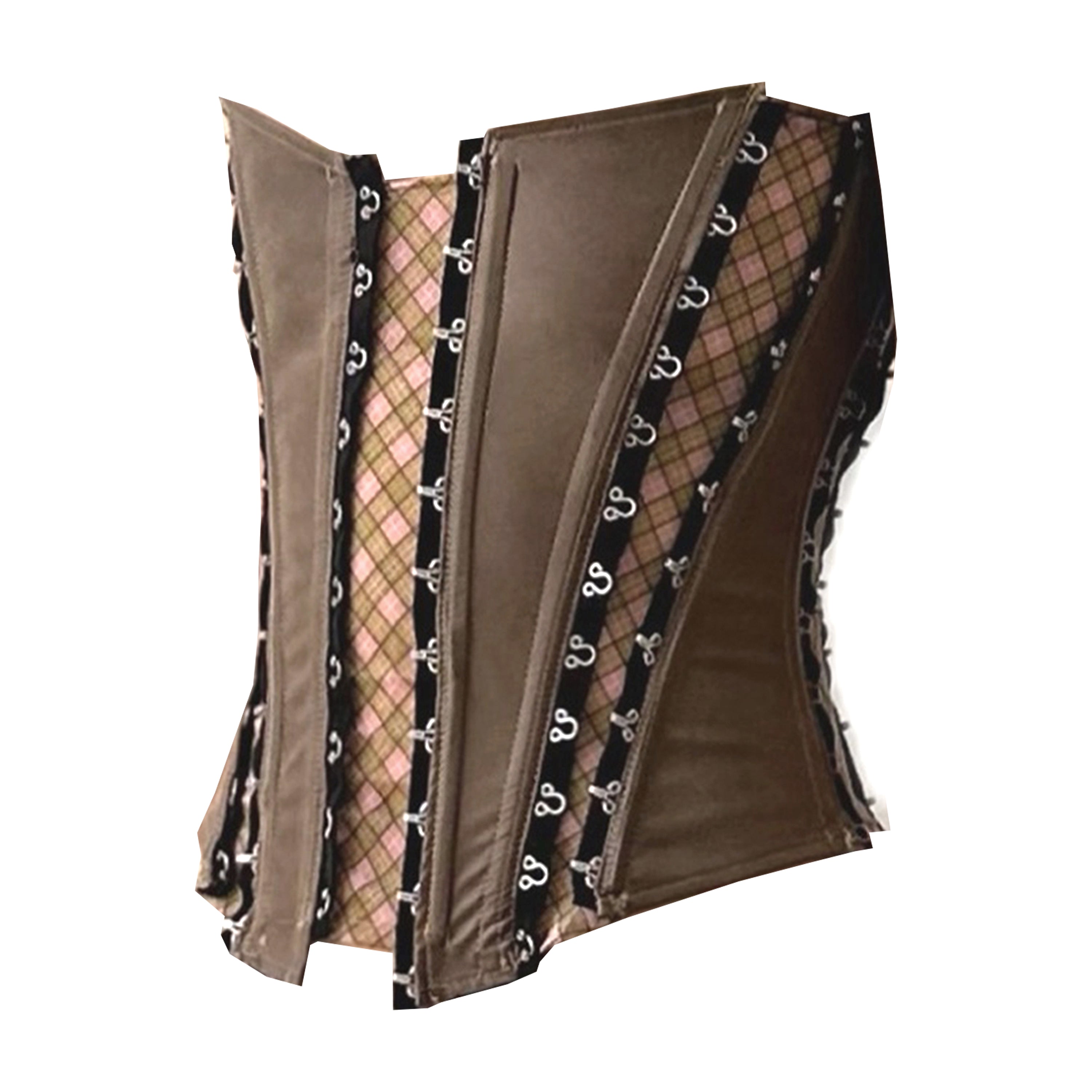 Vegan Leather Plaid Organza Patched Corset Top