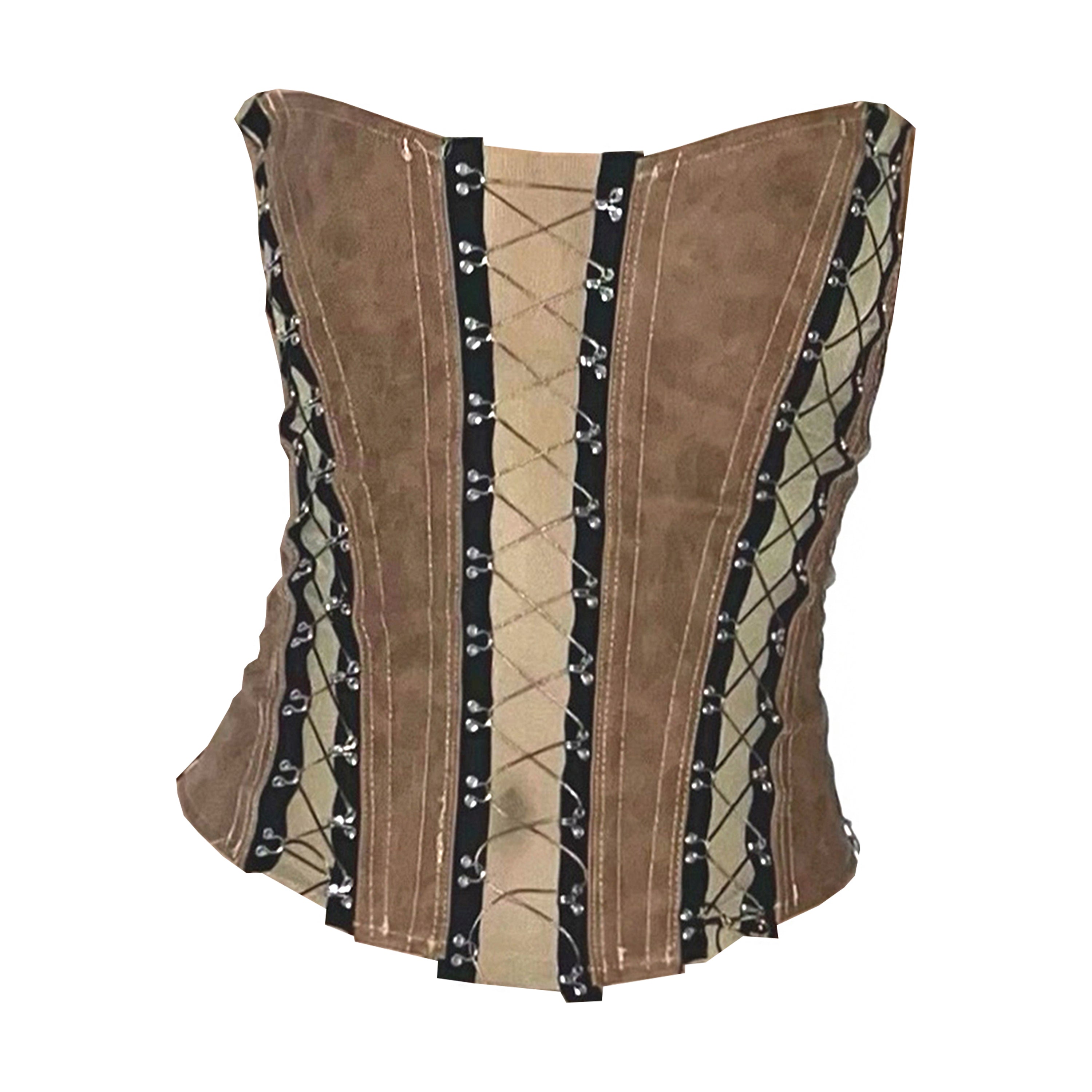 Vegan Leather Mesh Patched Corset Top