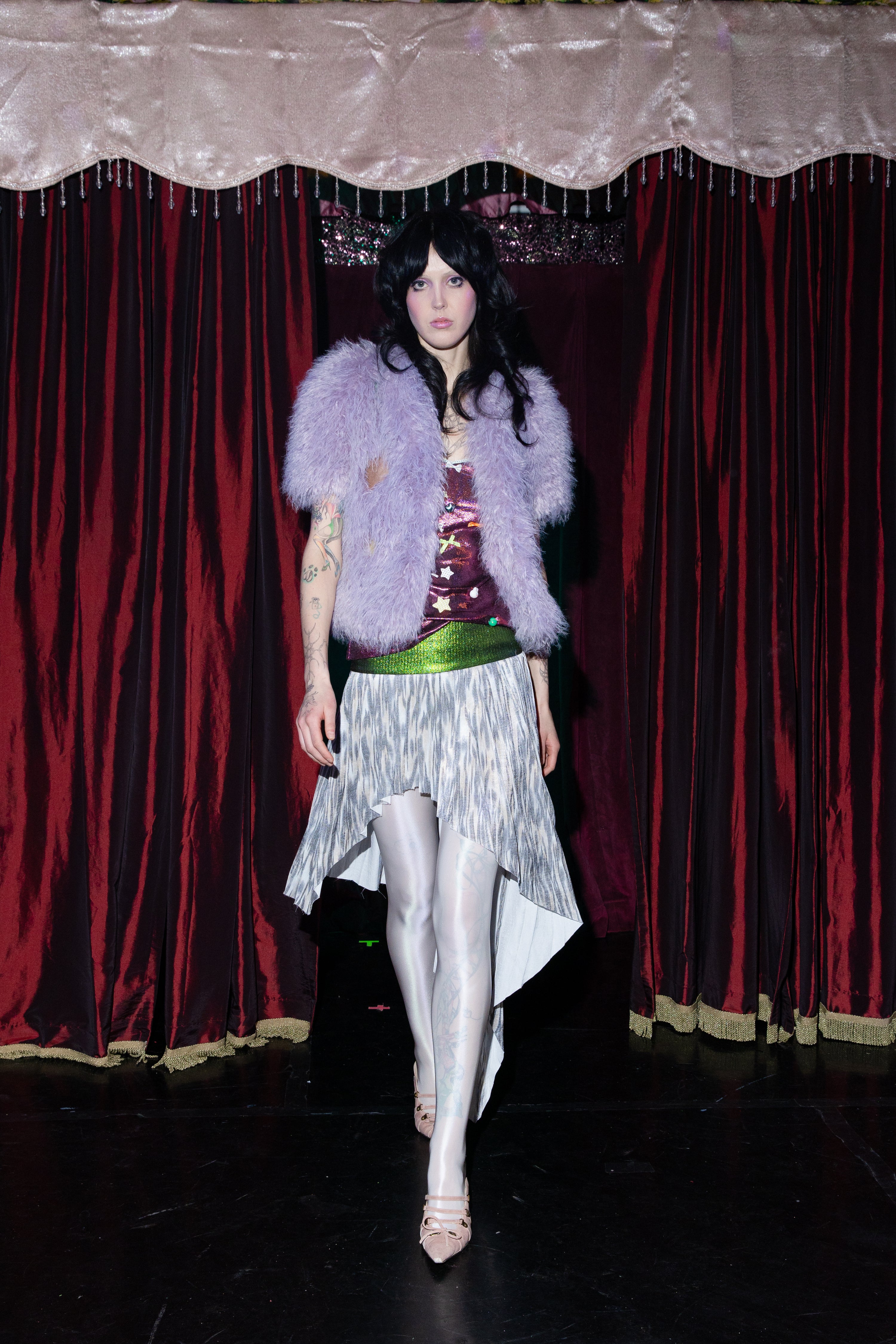 Lizard Zebra Satin Rib-Waistband Pleated Skirt