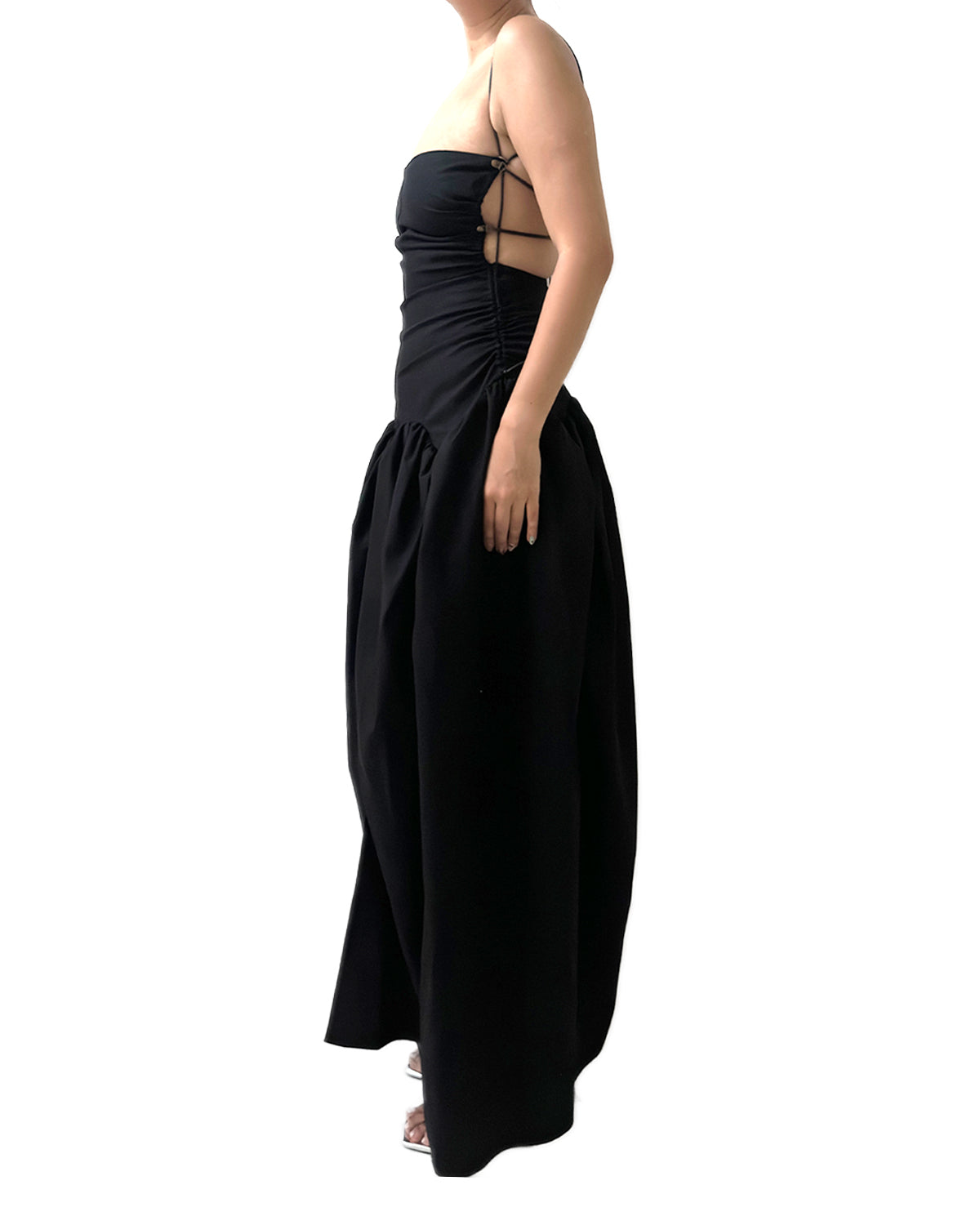 Open Back Cami Bubble Maxi Dress Black