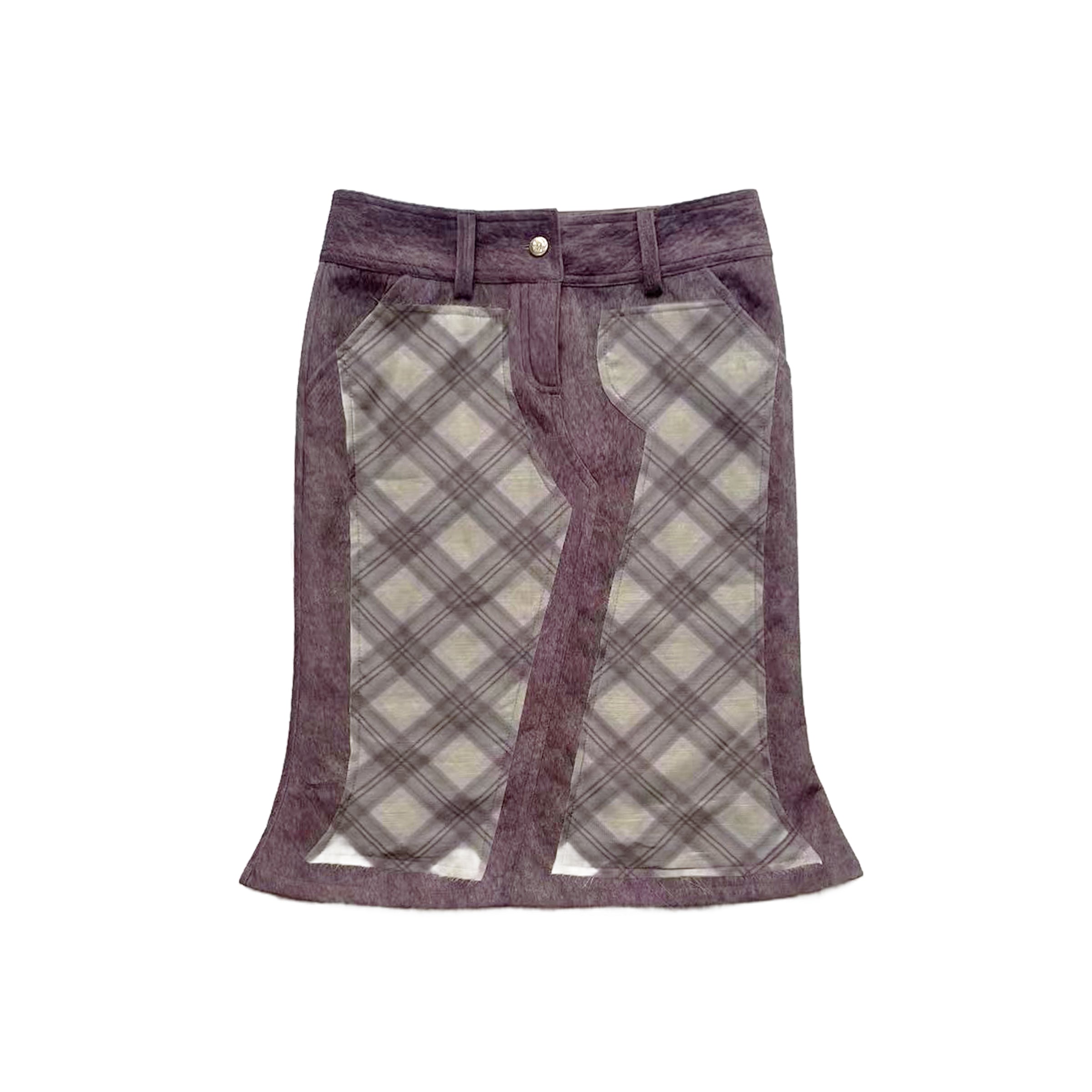Purple Porcelain Suede Organza Patchwork Skirt