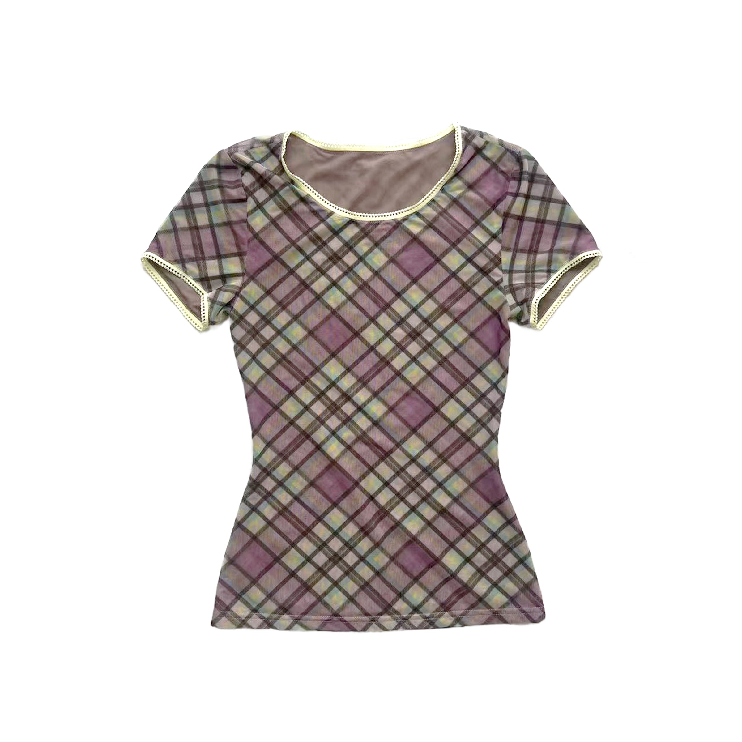 Sprinkles Plaid Mesh Lined T-shirt Top