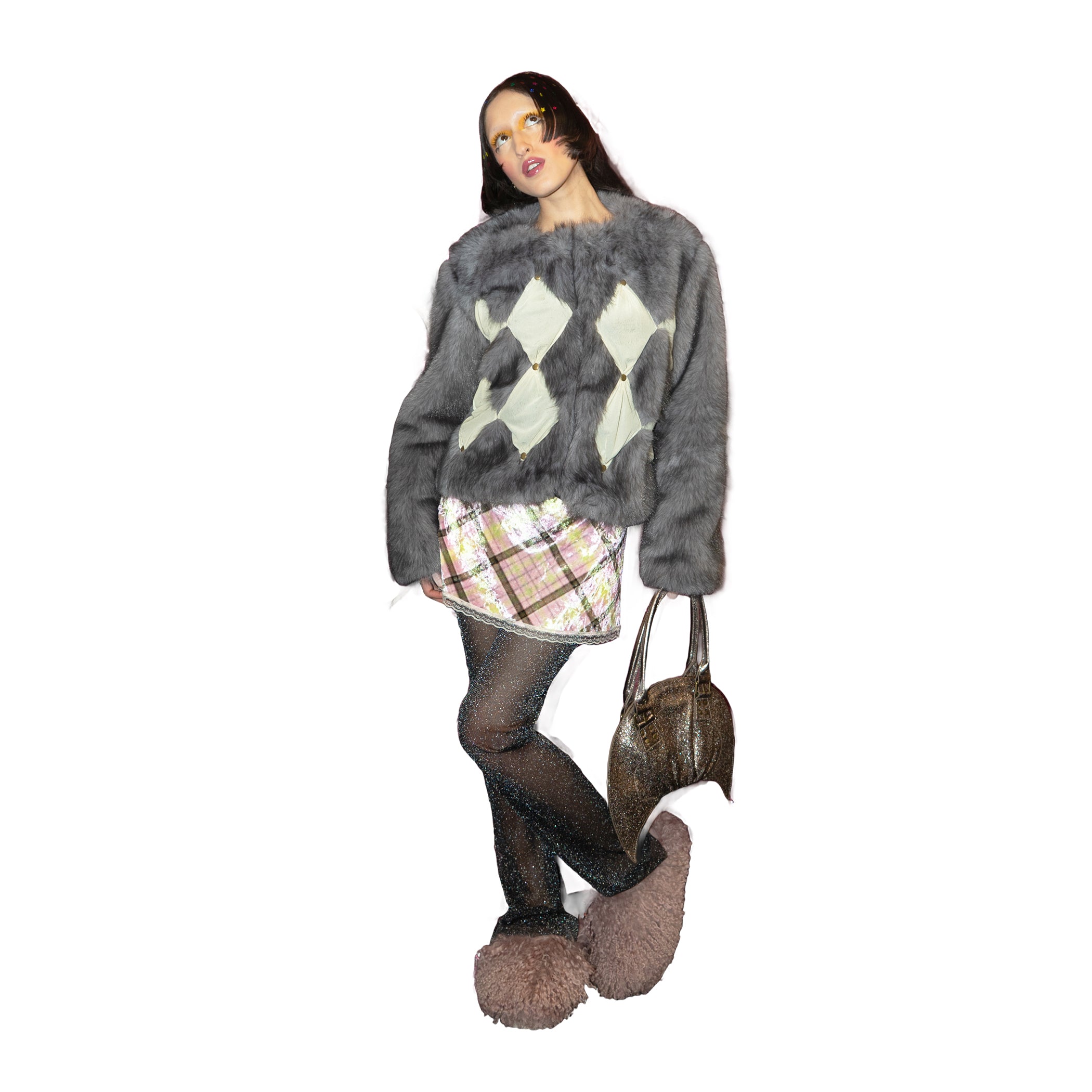 Lavender Faux Fur Diamond Patch Coat