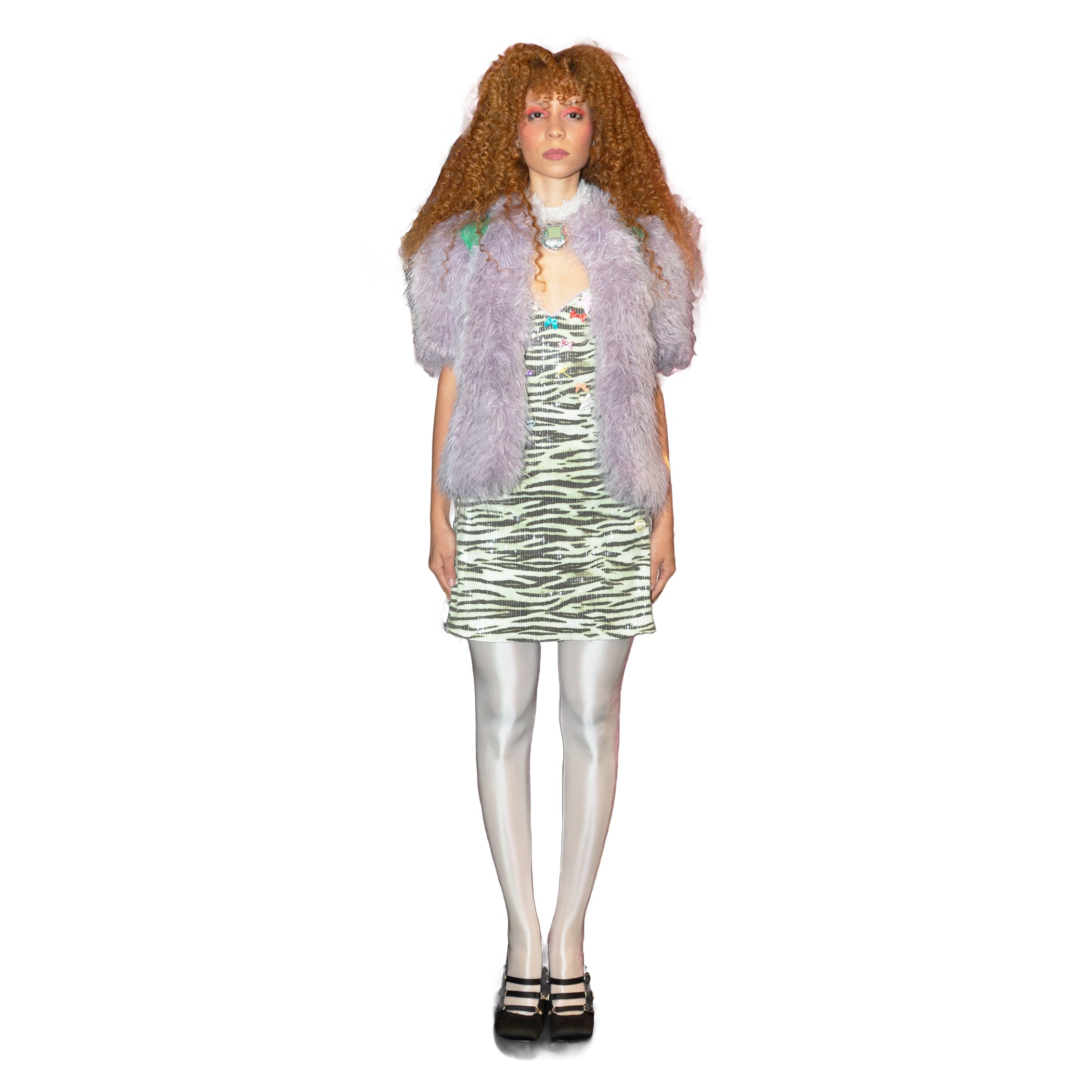 Lavender Faux Fur Patch Mini Coat
