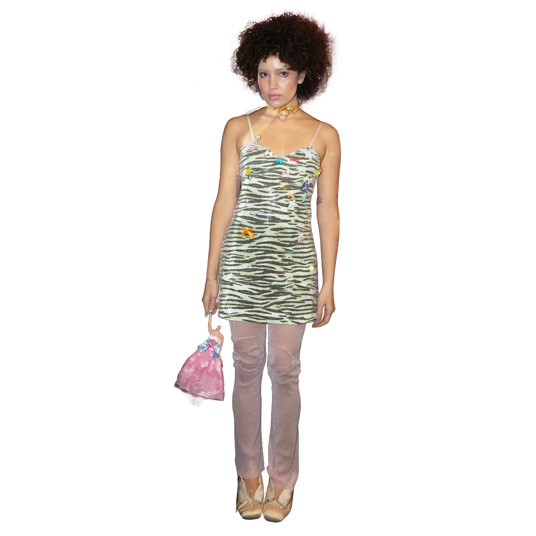 Green Zebra Sequin Sprinkle Cake Mini Dress
