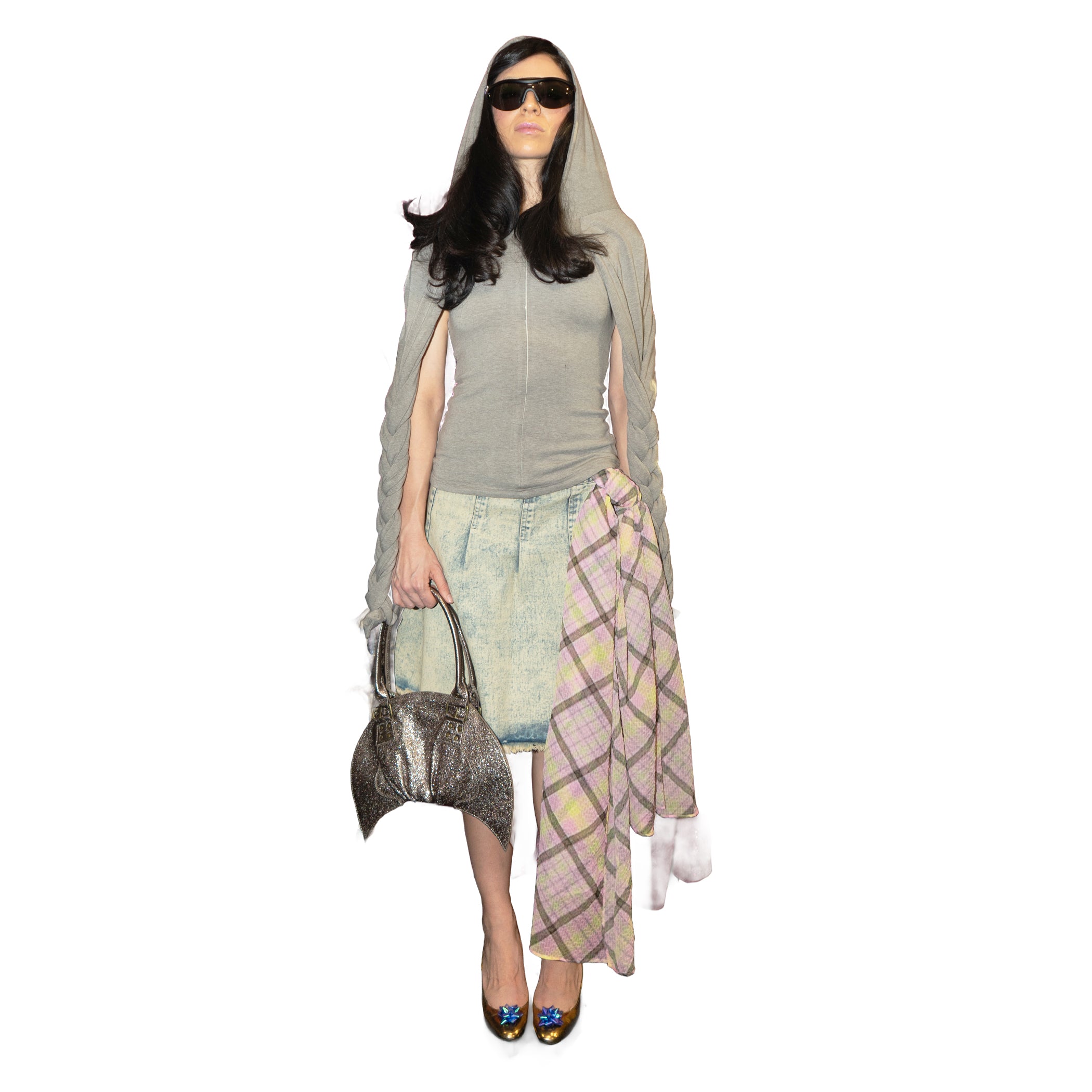 Aura Plaid Washout Blue Denim Skirt