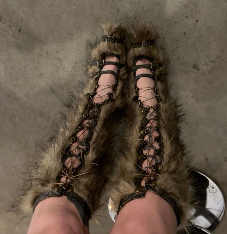 Denim Binded Lace Up Faux Fur Caterpillar Boots