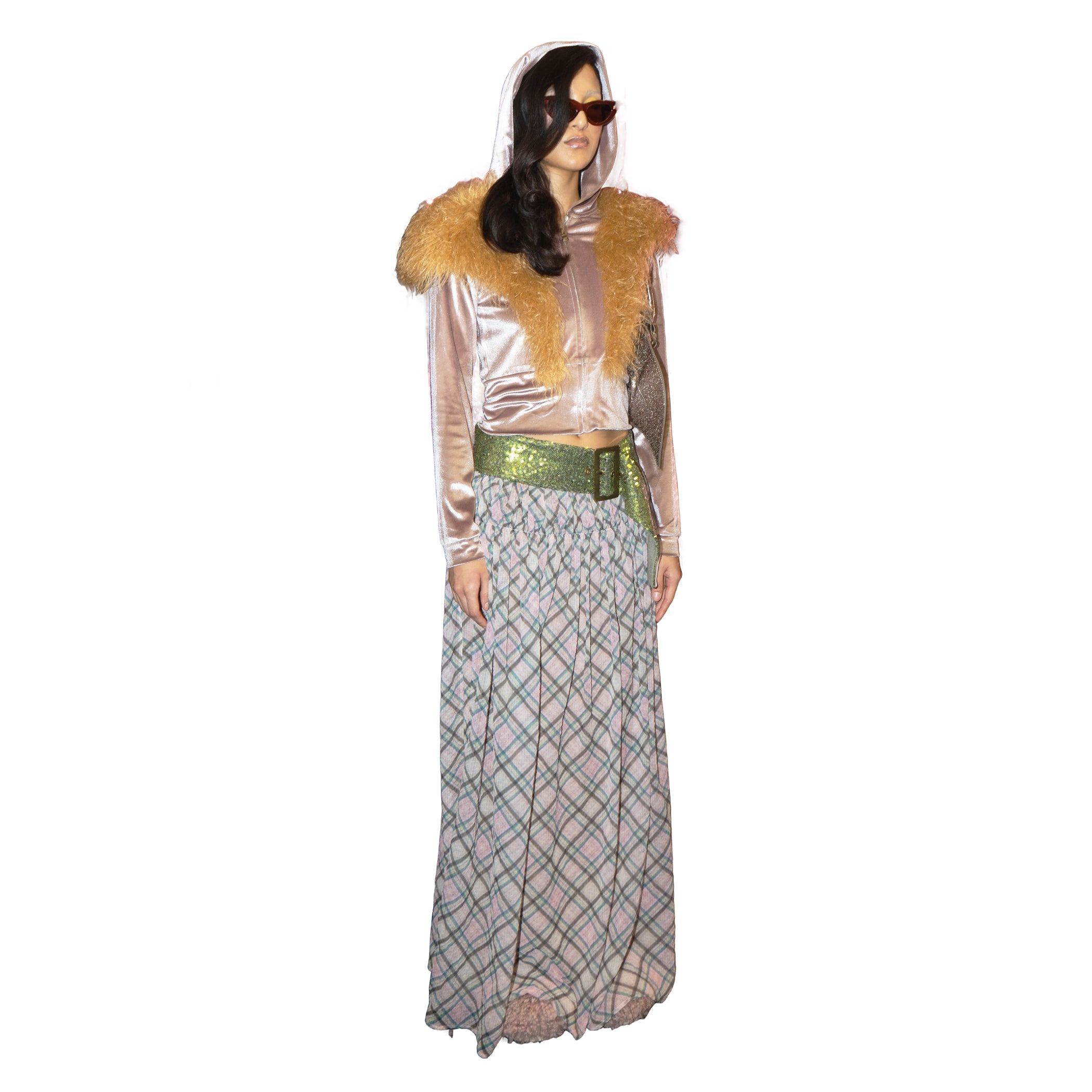Dollhouse Plaid Chiffon Maxi Skirt
