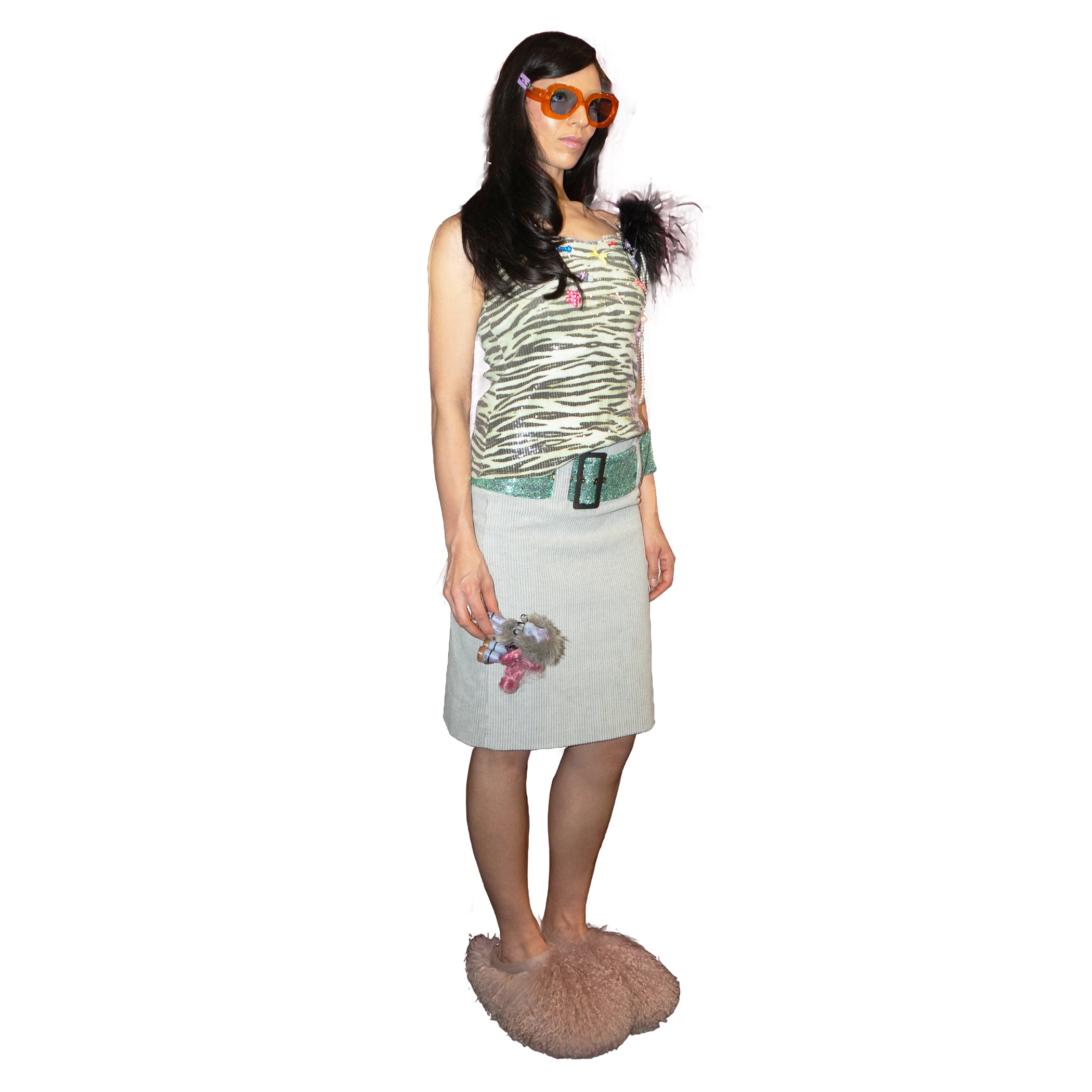 Green Zebra Sequin Jersey Cami Strap Top