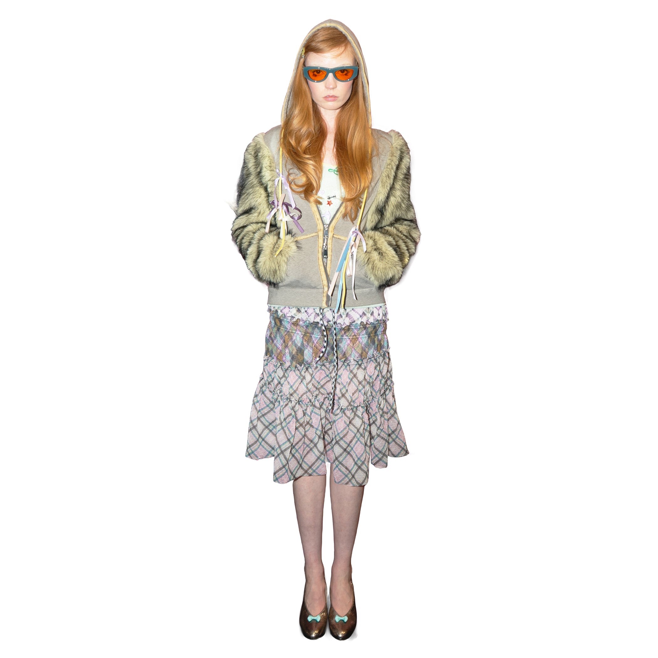 Multi-Plaid Chiffon Block Skirt