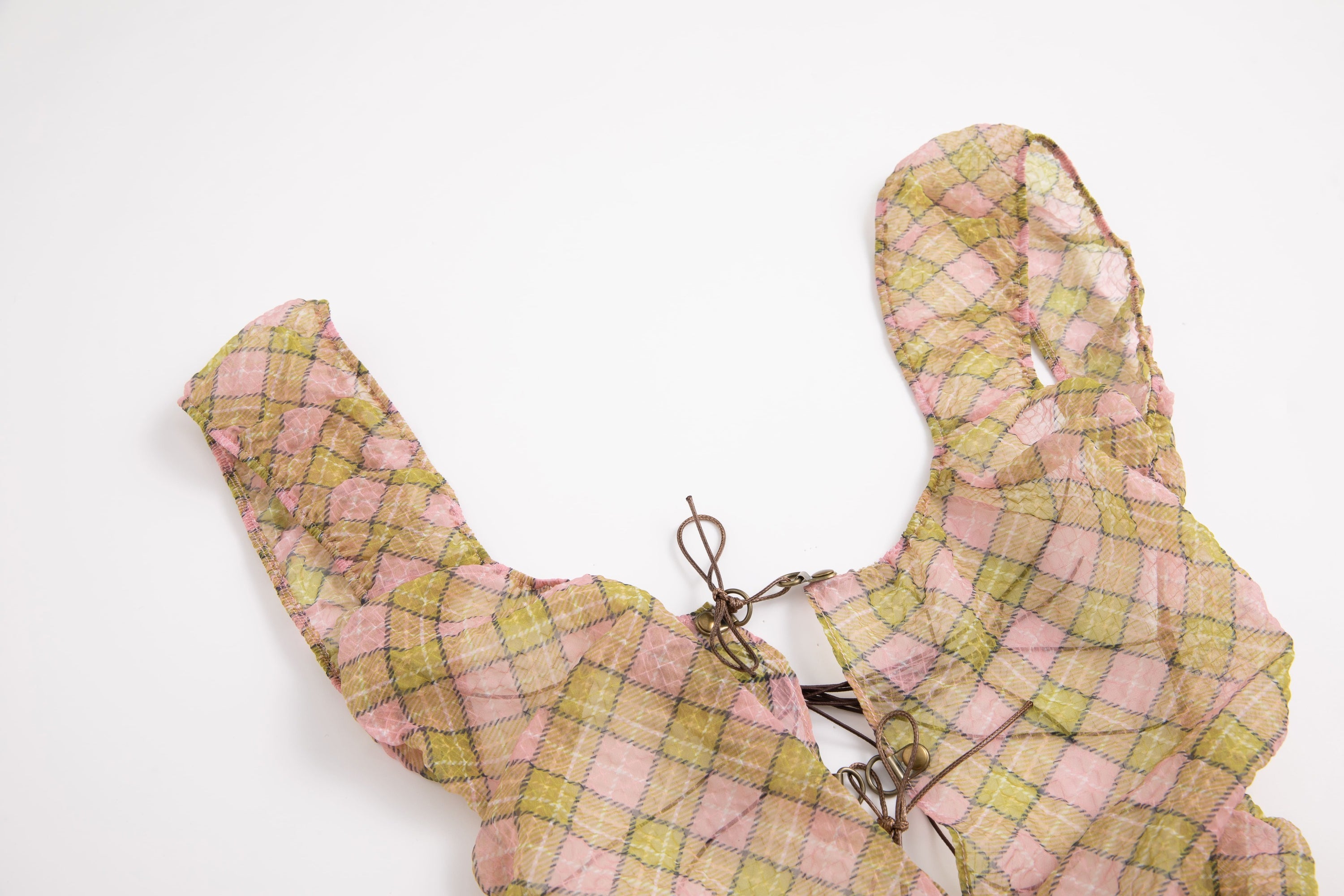 Plaid Puff Chiffon Asymmetrical Dress Fenlü
