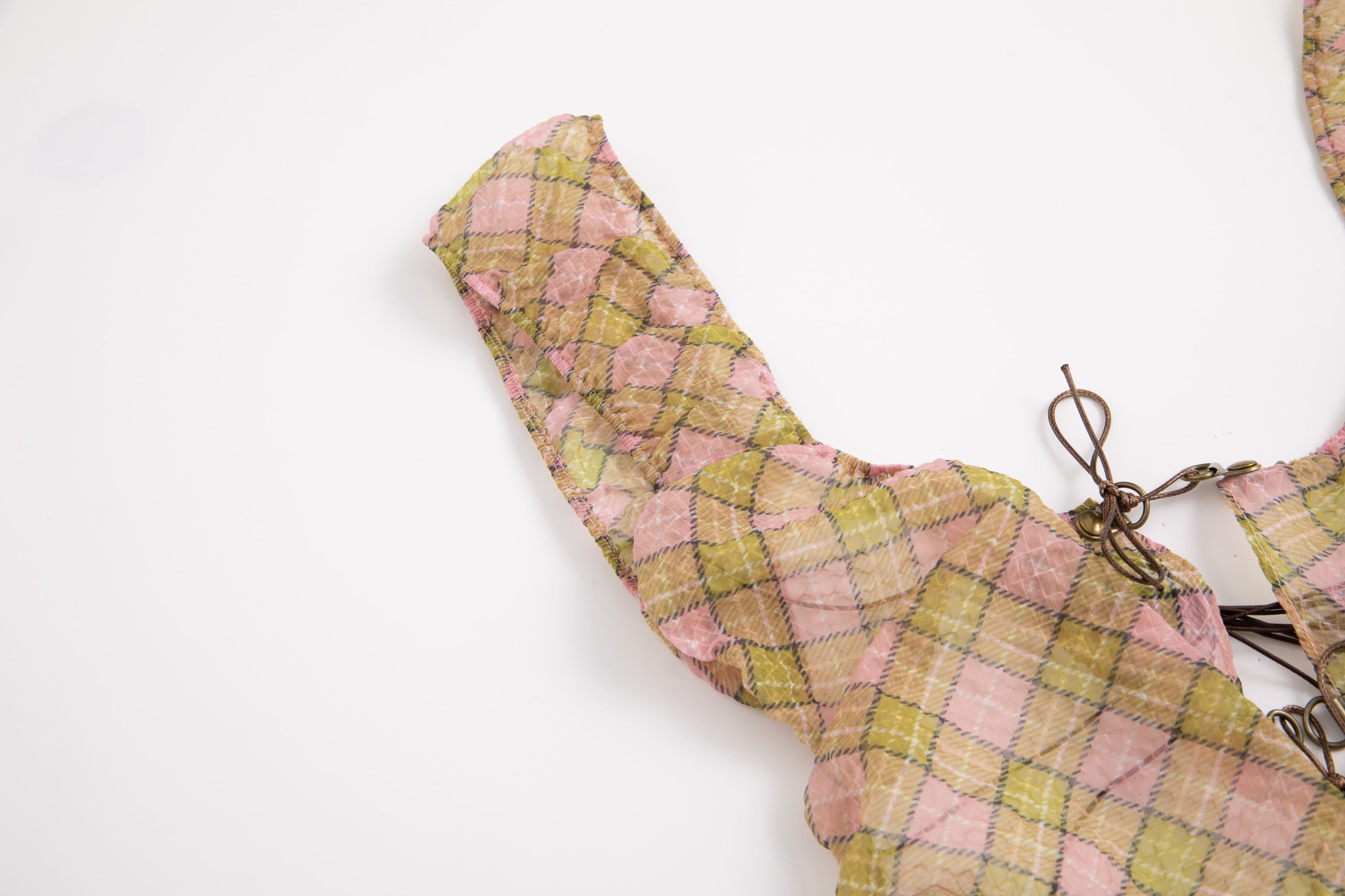 Plaid Puff Chiffon Asymmetrical Dress Fenlü