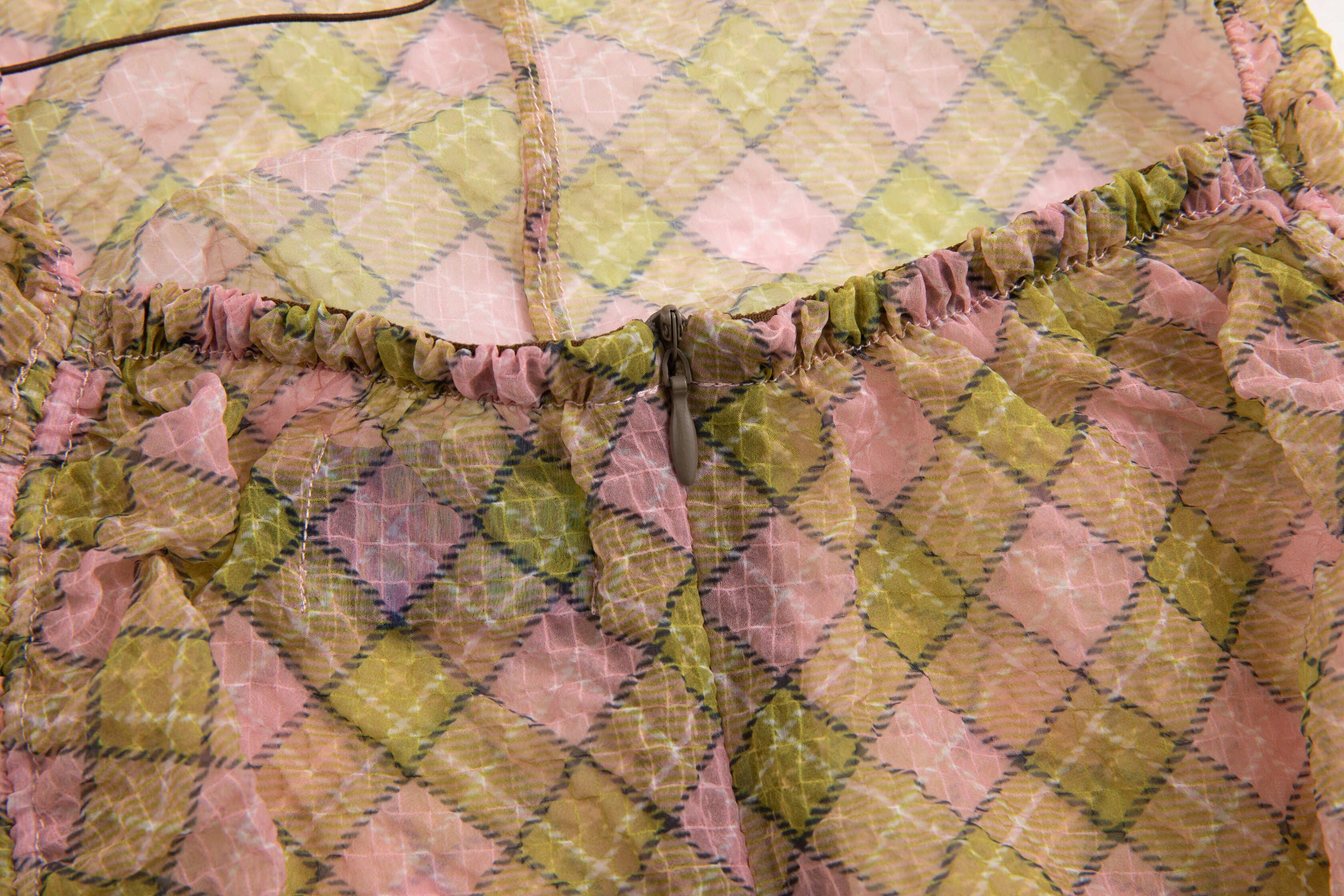 Plaid Puff Chiffon Asymmetrical Dress Fenlü