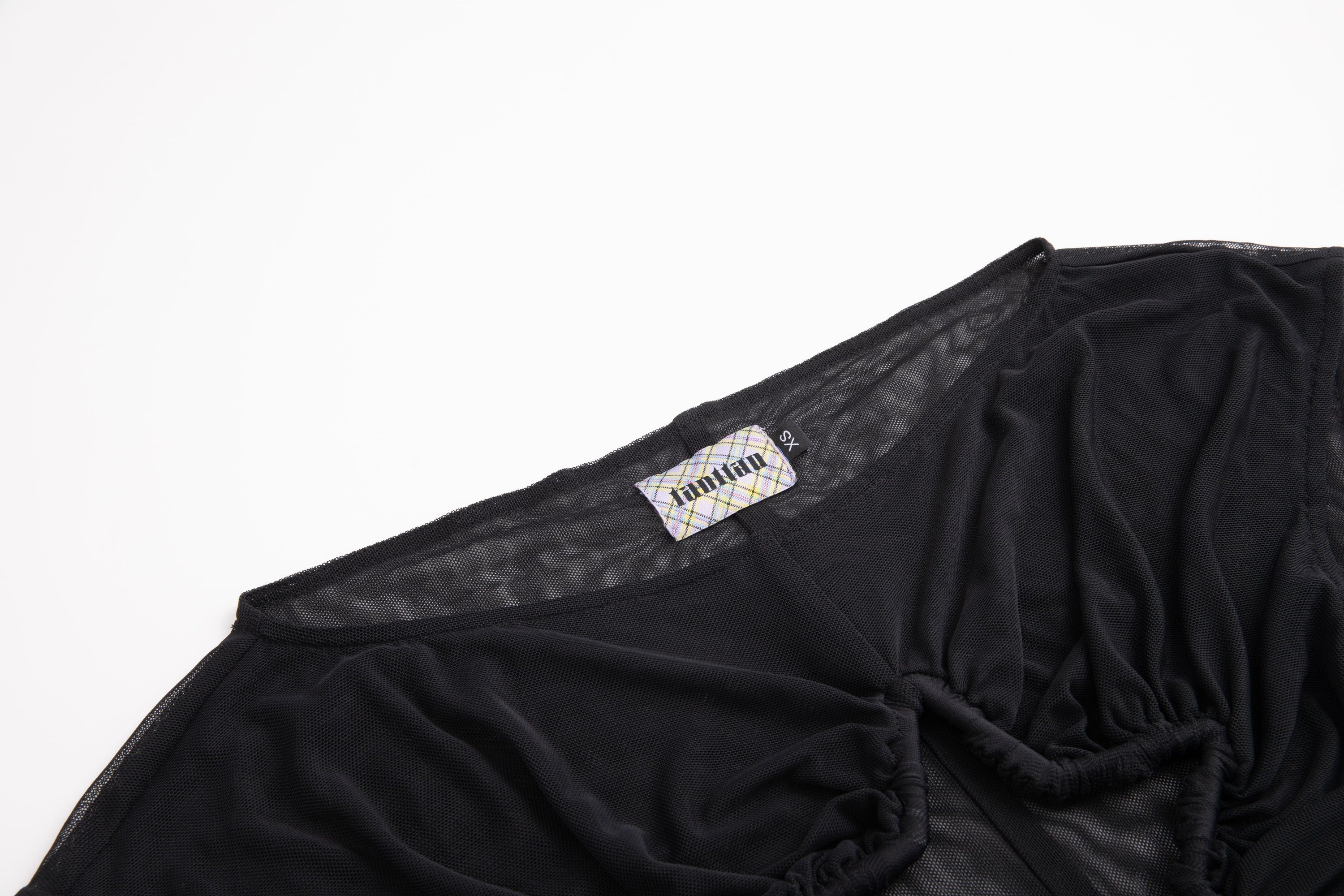 Plaid Mesh Star Cutout Tshirt Black