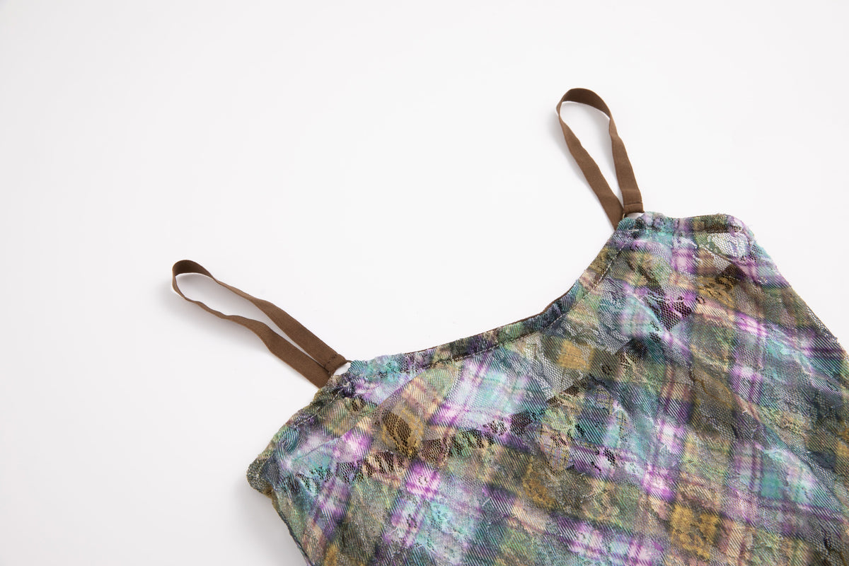 Stretch Lace Cami Top Kaleido Plaid