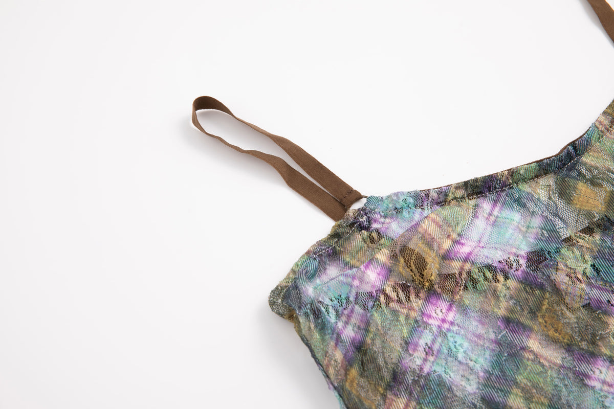 Stretch Lace Cami Top Kaleido Plaid