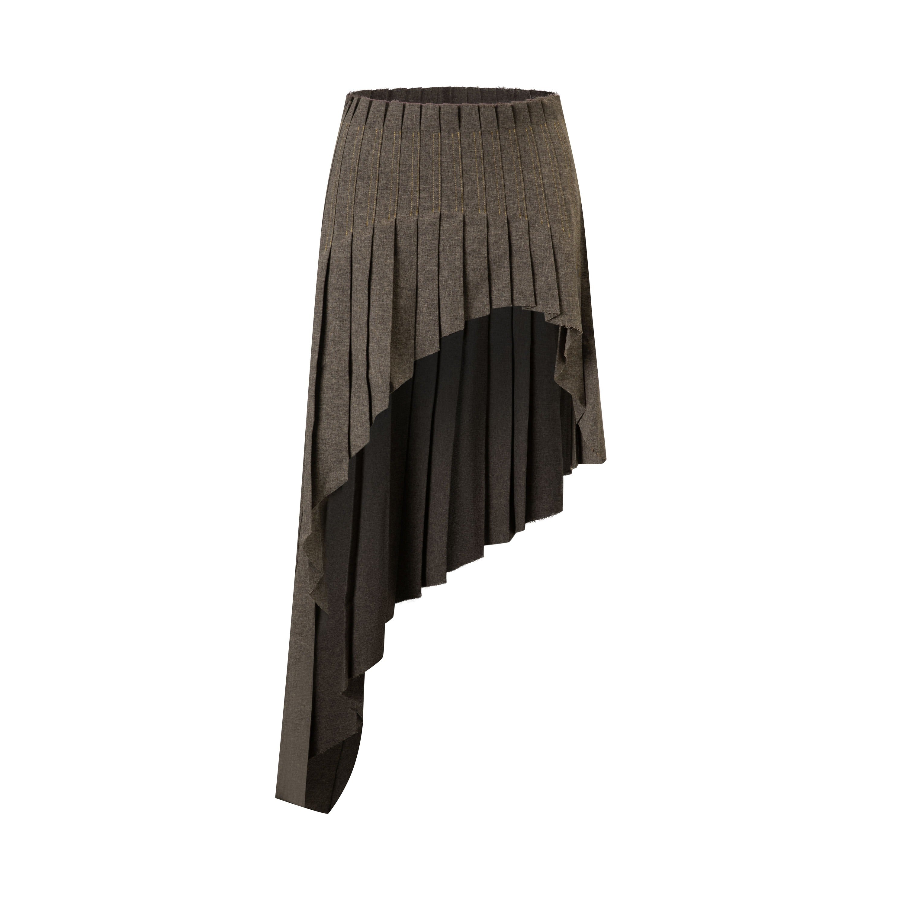 Asymmetrical Pleated Office Skirt 2-Tone Wood