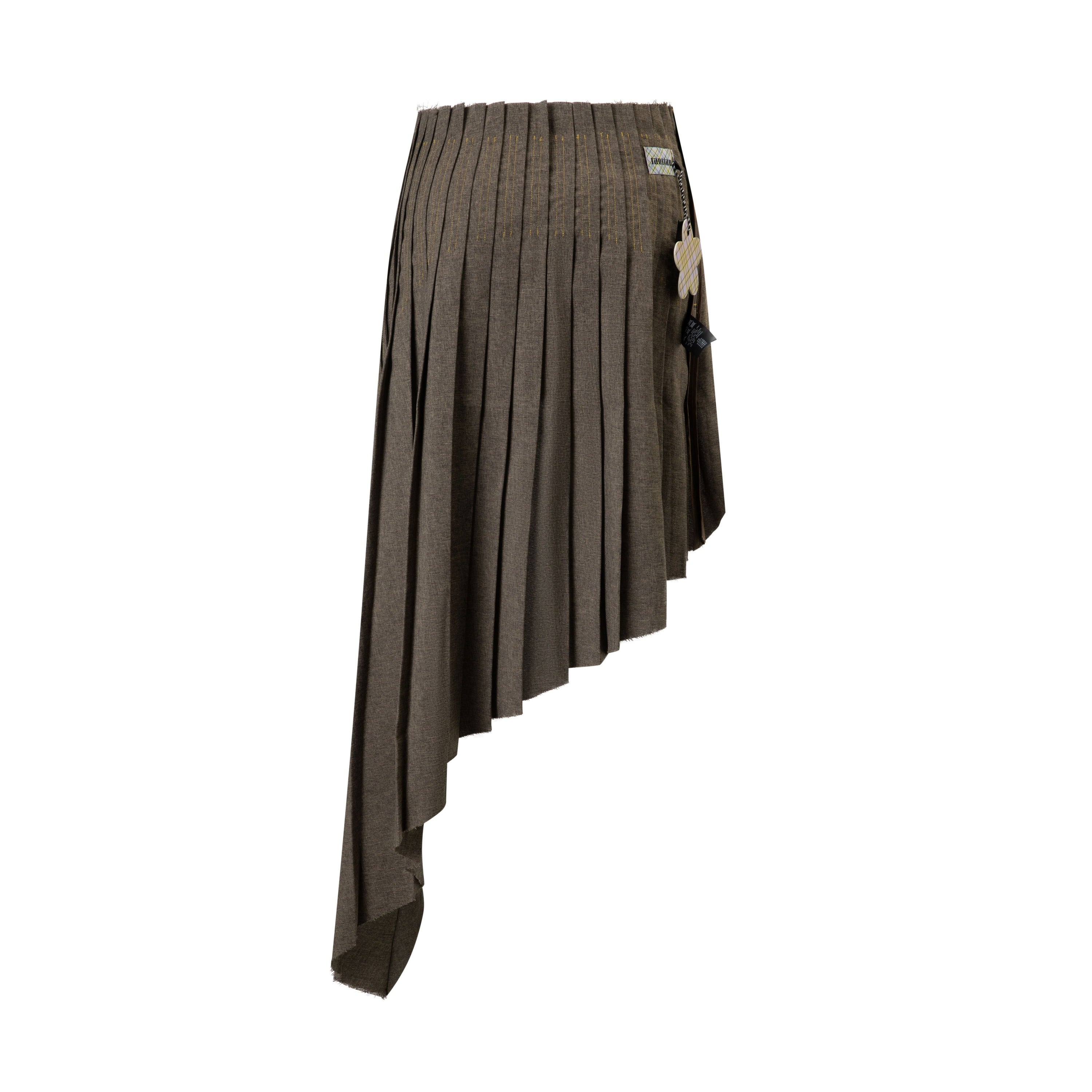 Asymmetrical Pleated Office Skirt 2-Tone Wood