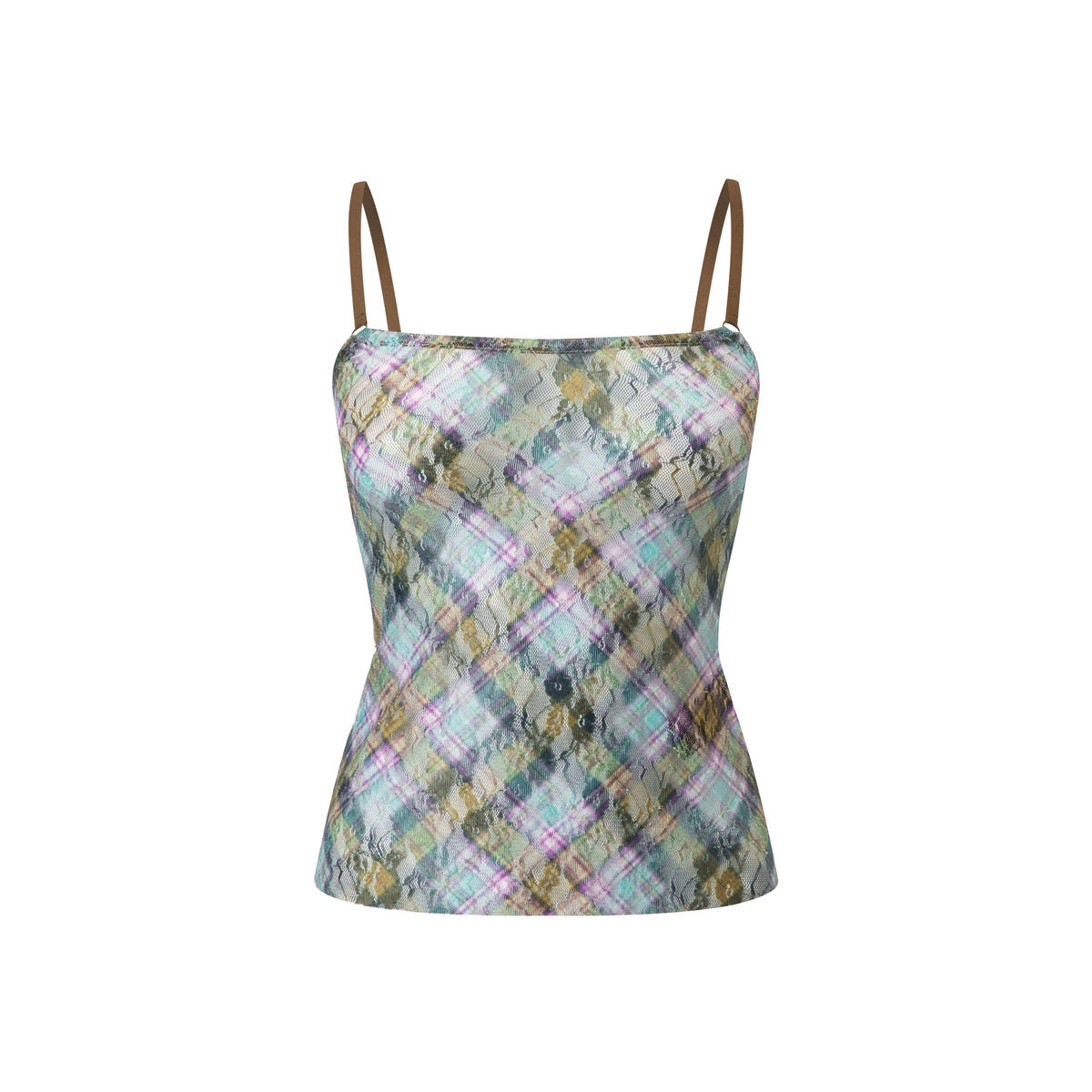 Stretch Lace Cami Top Kaleido Plaid
