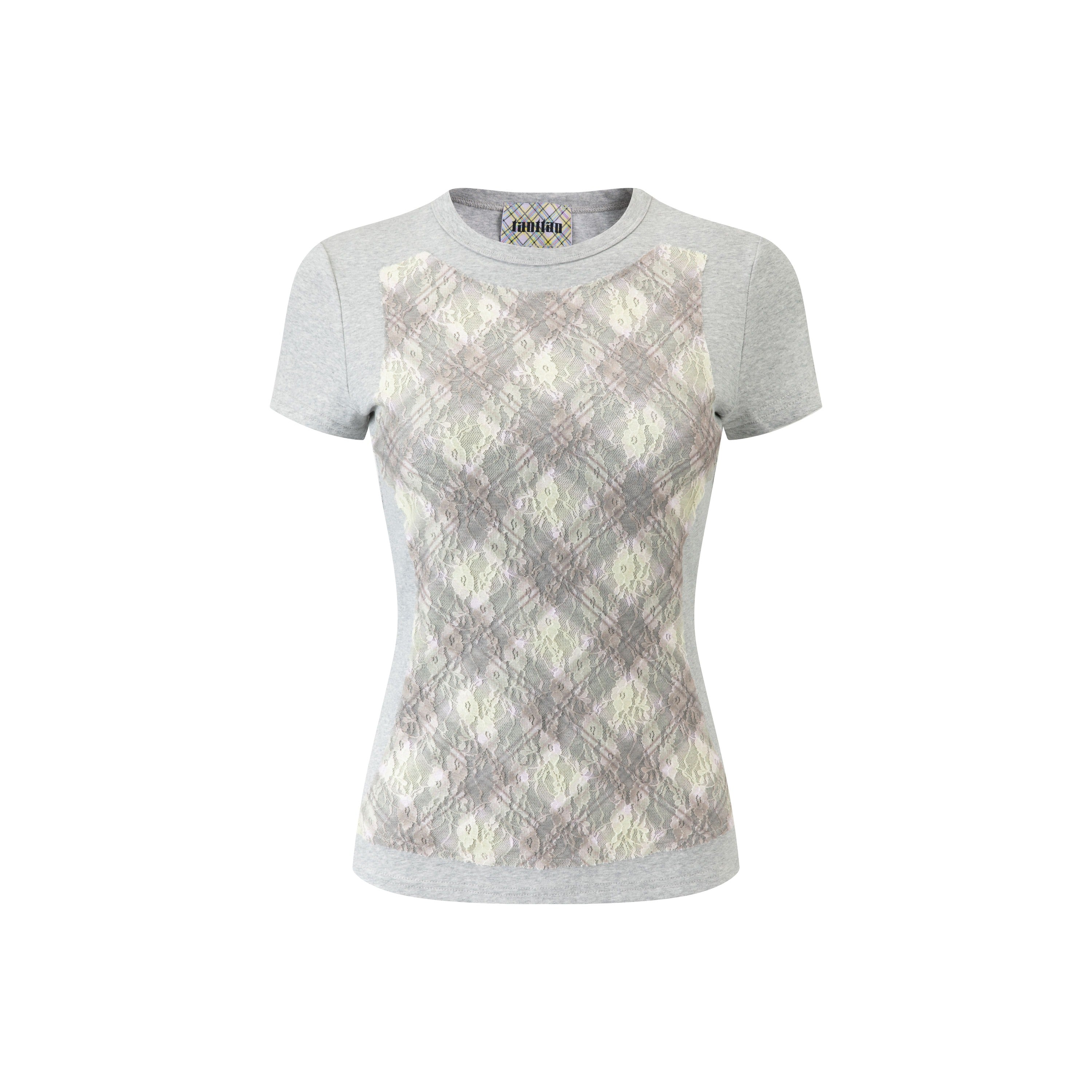 Lace Plaid Patchwork Tee Porcelain Plaid
