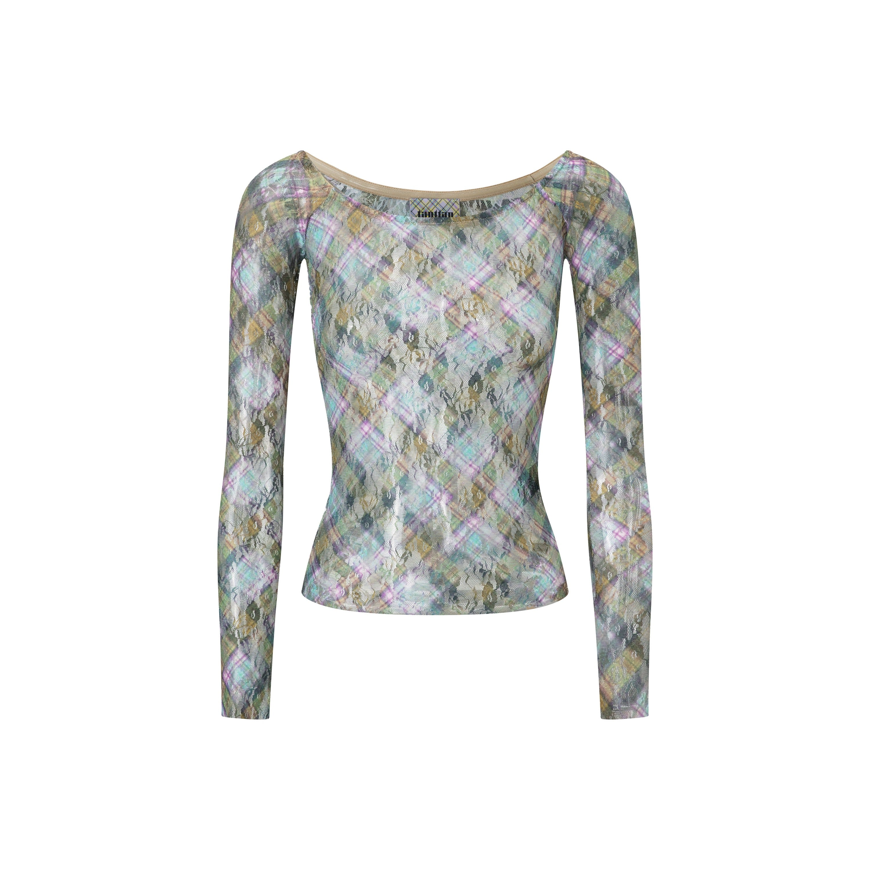 Plaid Lace Off Shoulder Top Kaleido