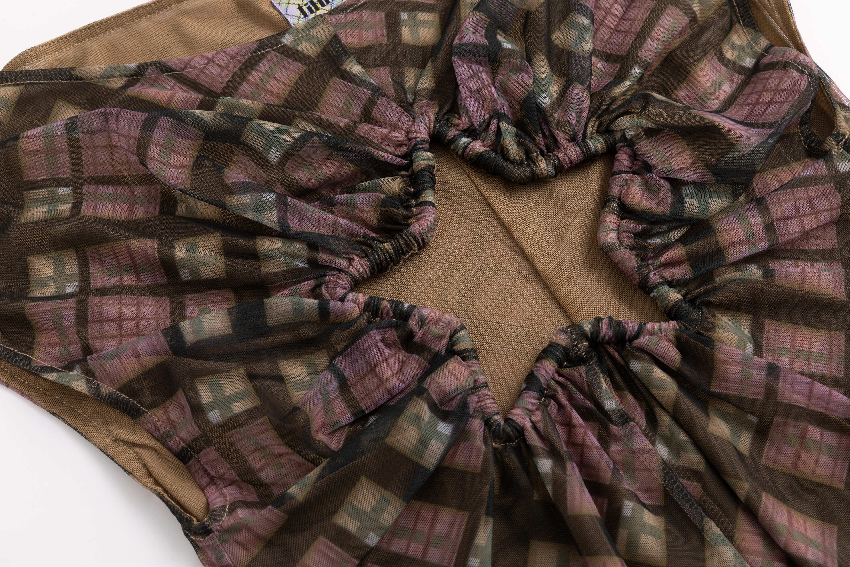 Plaid Mesh Star Cutout Tshirt Purple Plaid