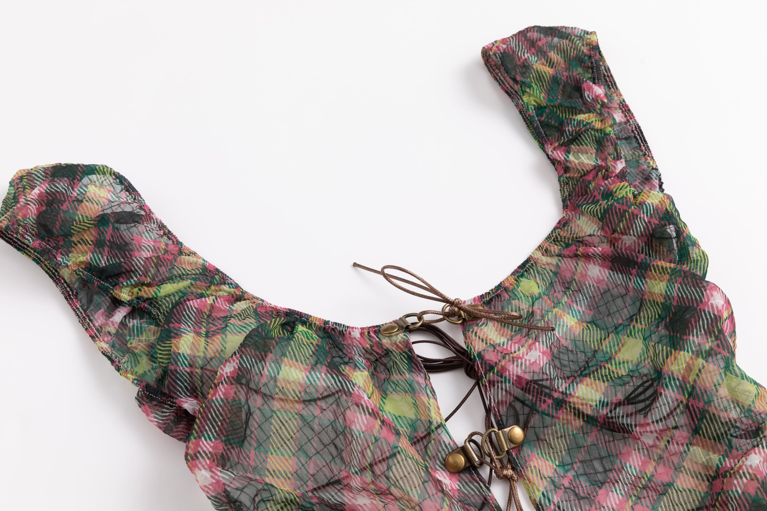 Plaid Puff Chiffon Asymmetrical Dress Pink Tartan
