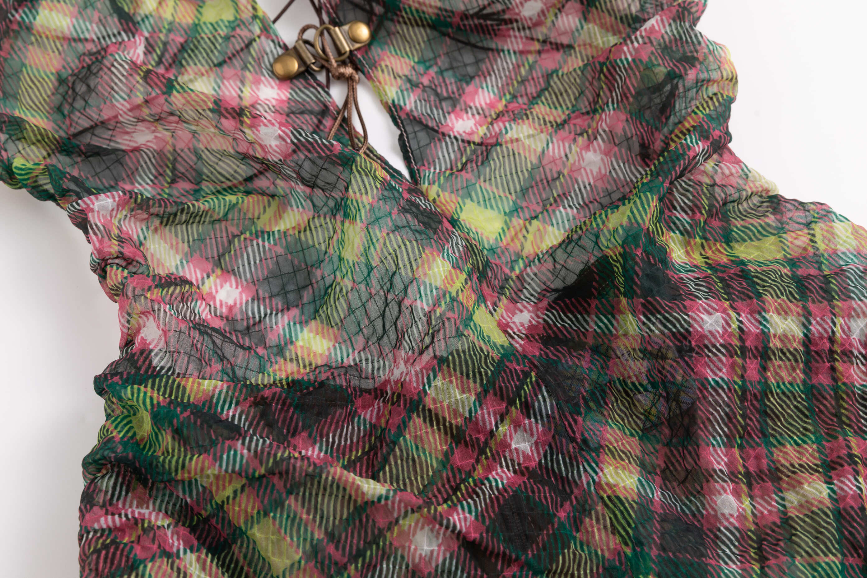 Plaid Puff Chiffon Asymmetrical Dress Pink Tartan