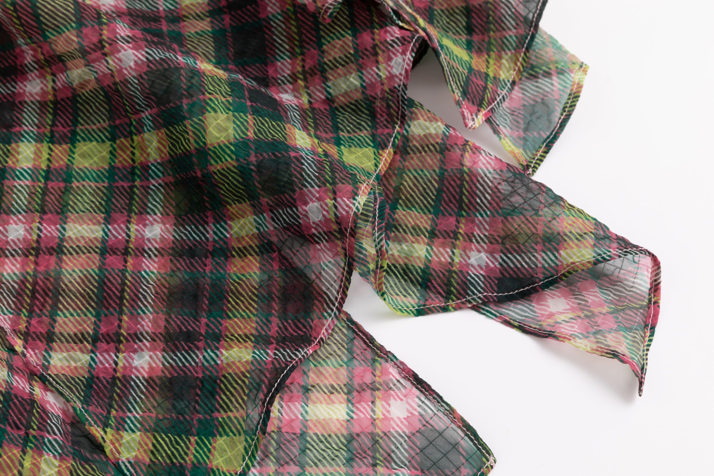 Plaid Puff Chiffon Asymmetrical Dress Pink Tartan