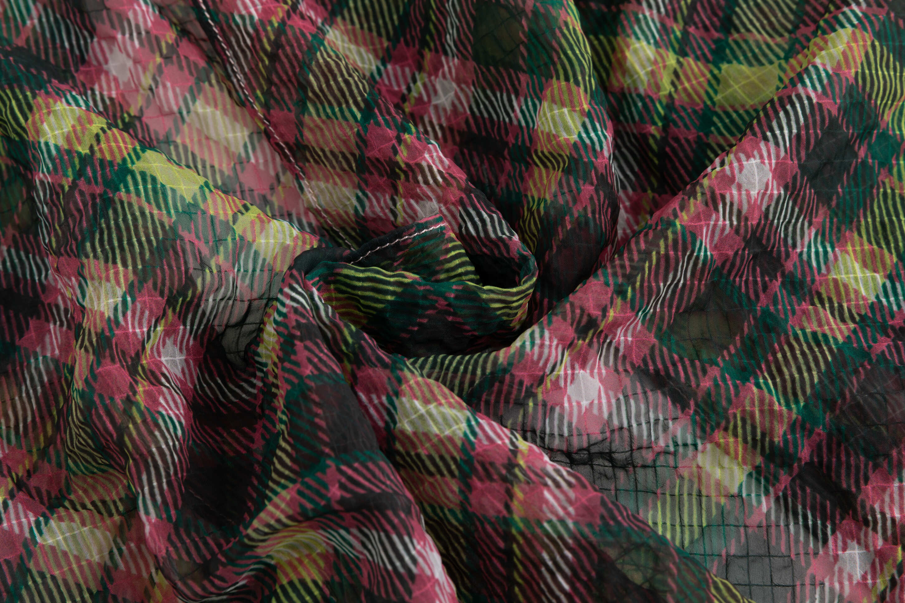 Plaid Puff Chiffon Asymmetrical Dress Pink Tartan
