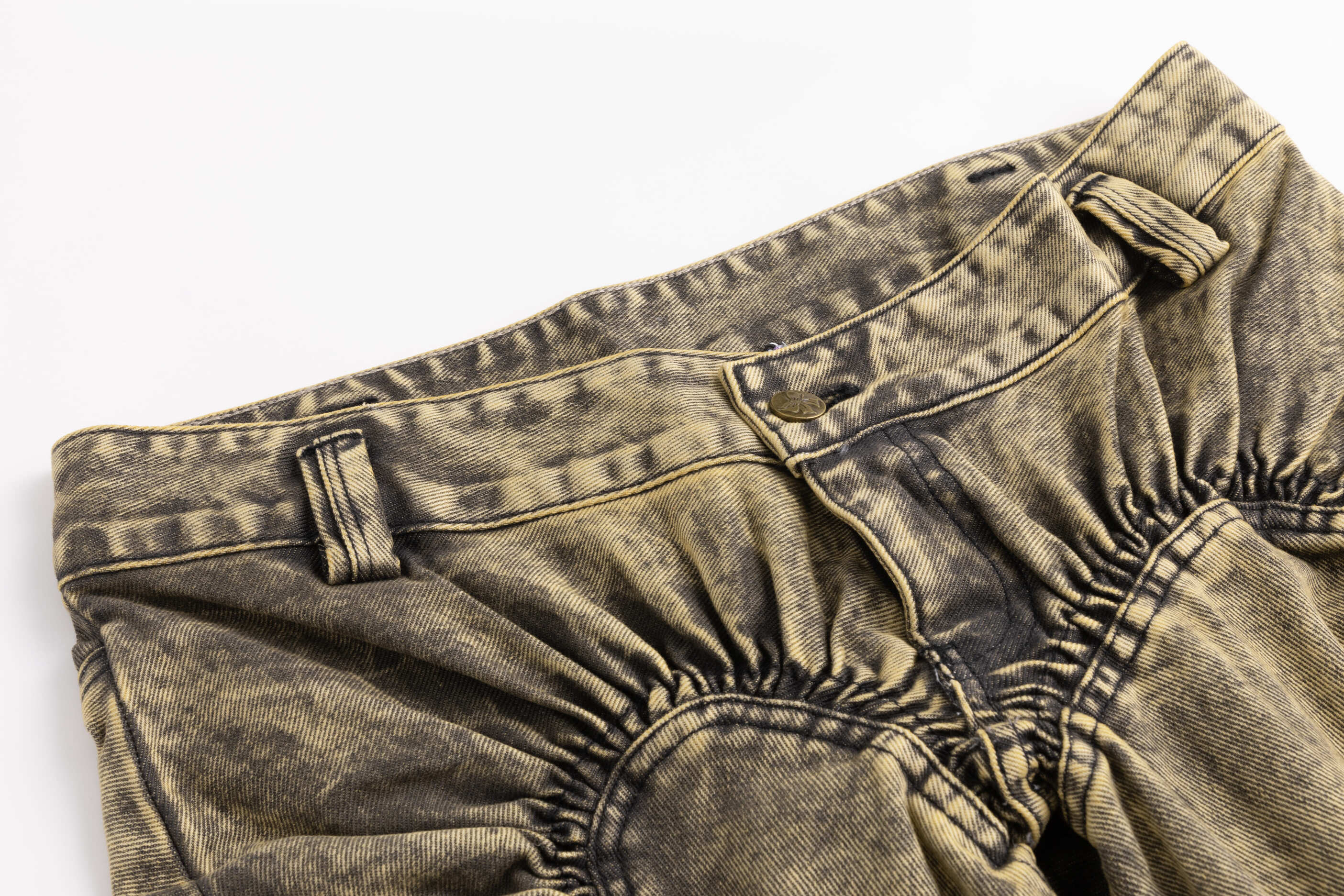 Unisex Ruched Heart Distressed Denim Jeans Black