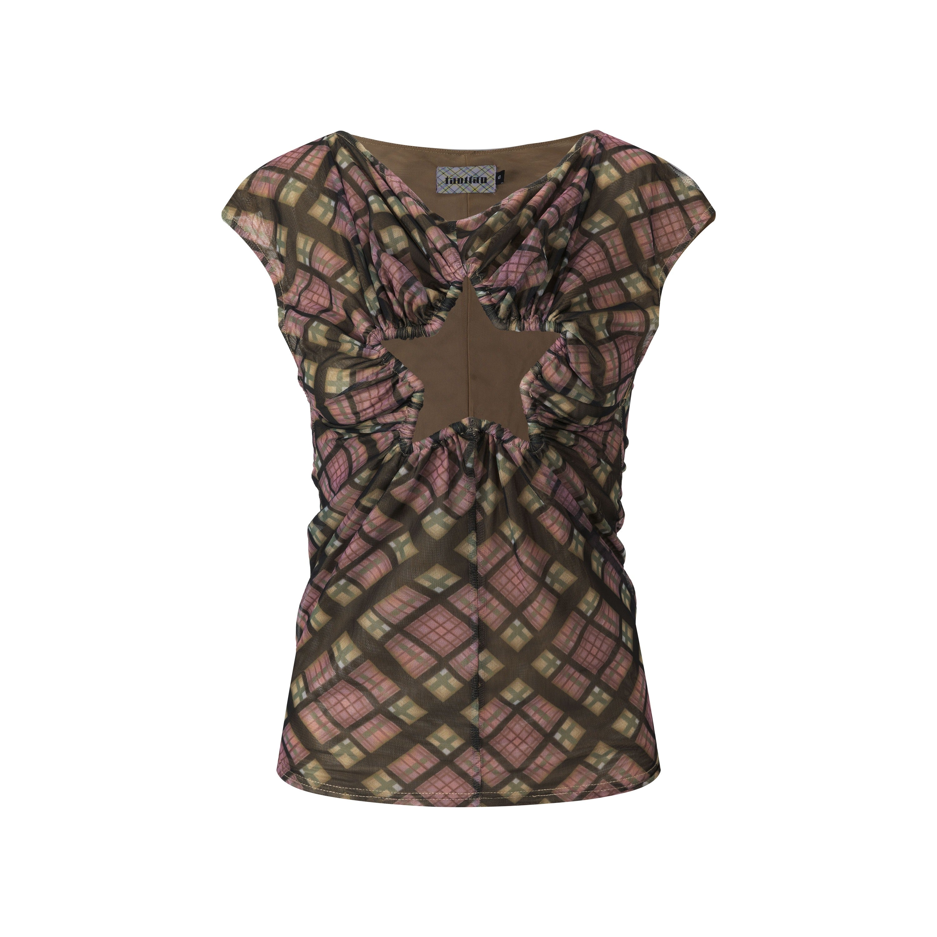 Plaid Mesh Star Cutout Tshirt Purple Plaid