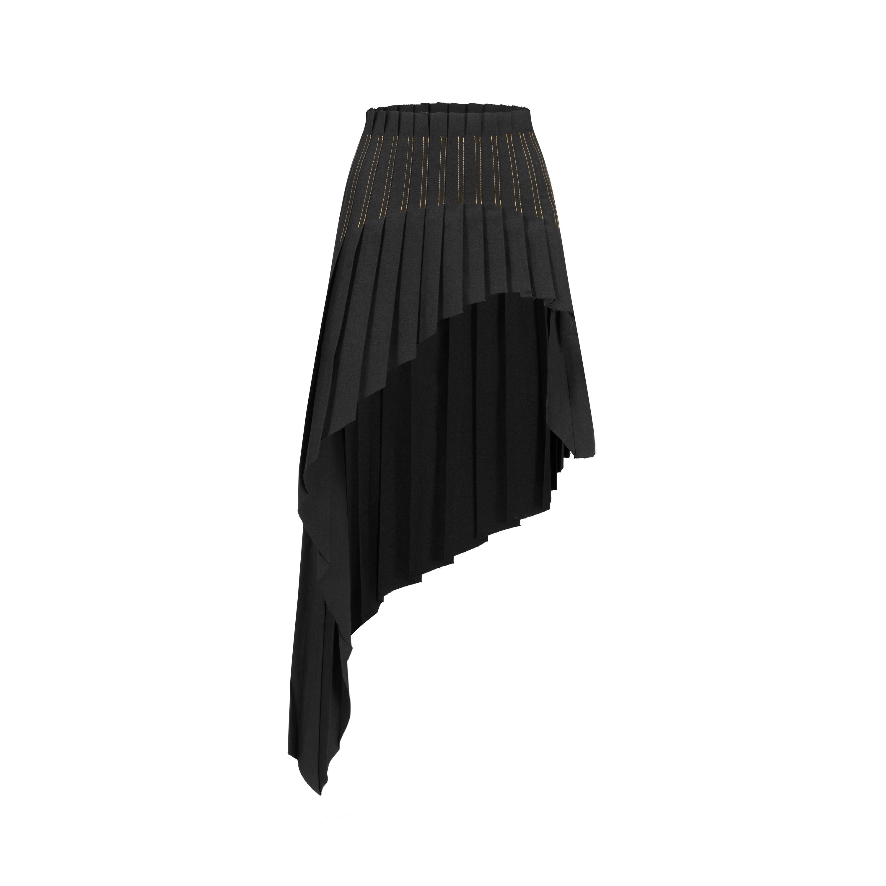 Asymmetrical Pleated Office Skirt Black