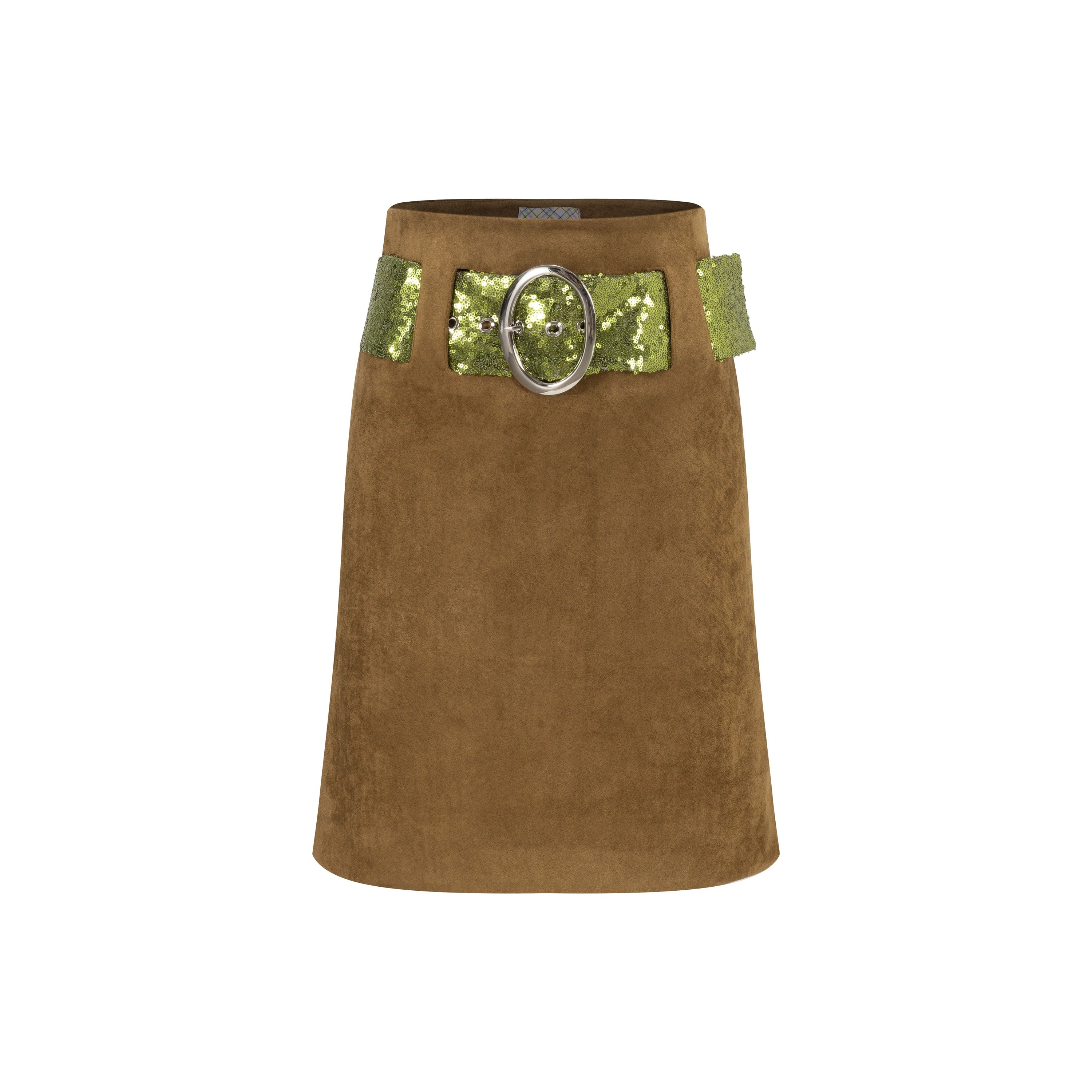 Suede Sequins Belted Wrap Skirt