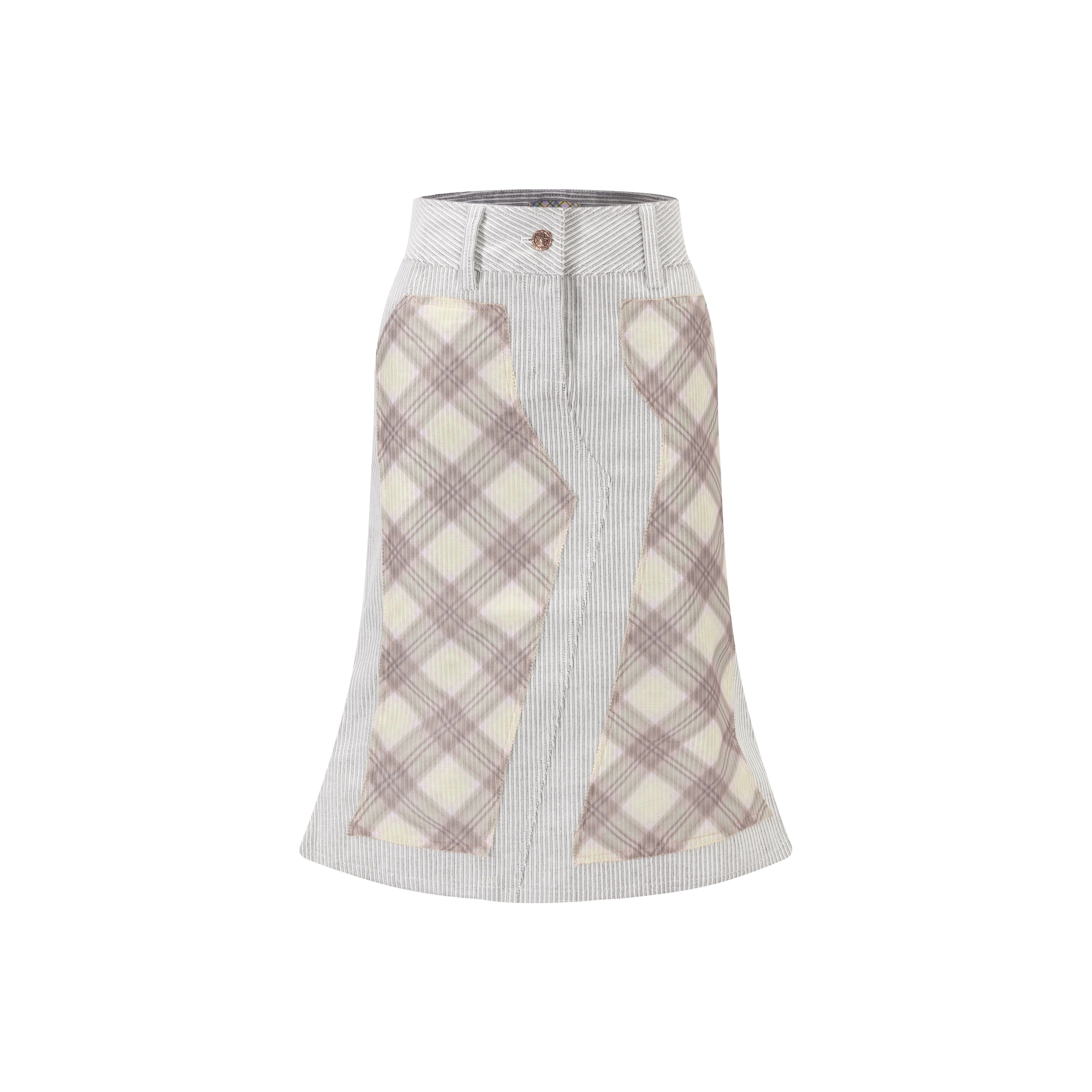 White Porcelain Corduroy Organza Patchwork Skirt