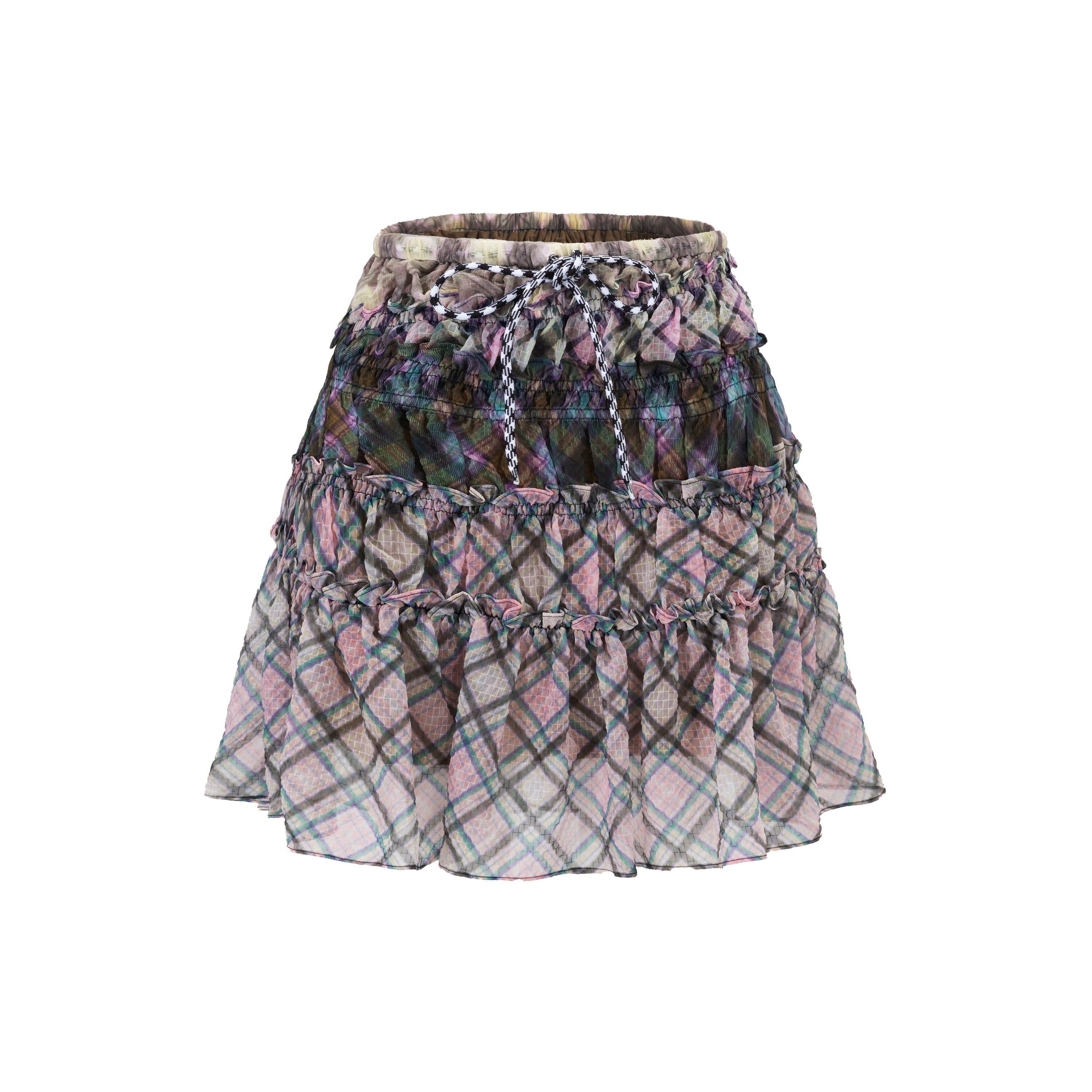 Multi-Plaid Chiffon Block Skirt